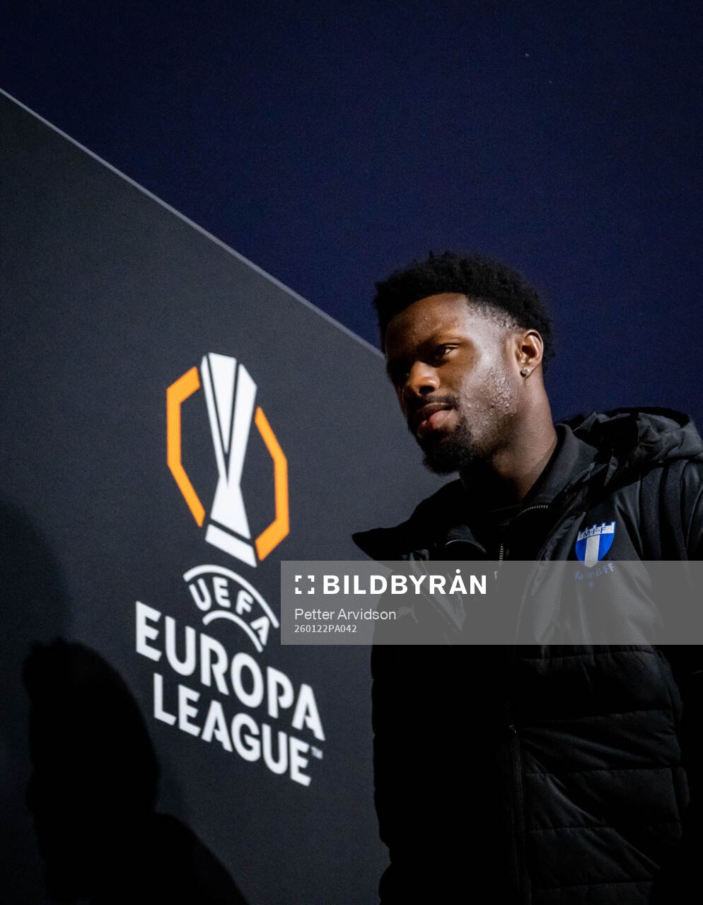 Emmanuel Ekong of Malmö FF arrives at the stadium