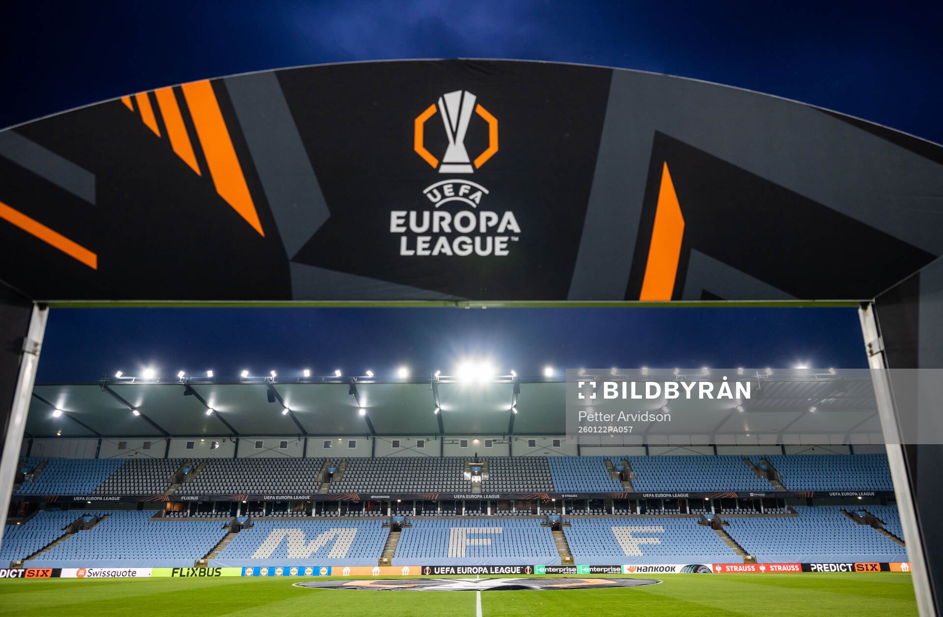 General view of UEFA Europa League sign and Eleda Stadion