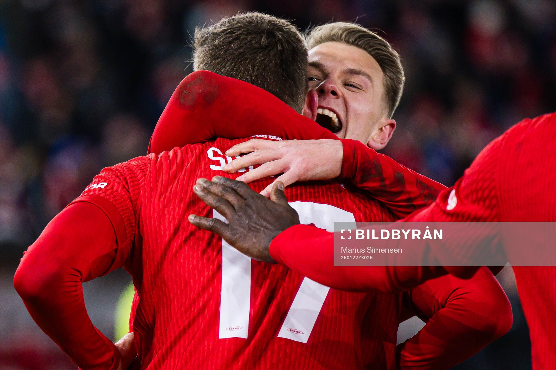 Joachim Soltvedt of Brann celebrates with Emil Kornvig