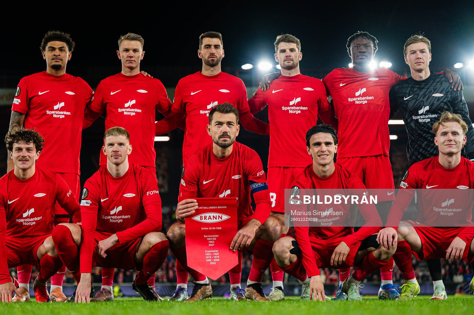 The starting eleven of Brann, from the top left; Noah Holm,