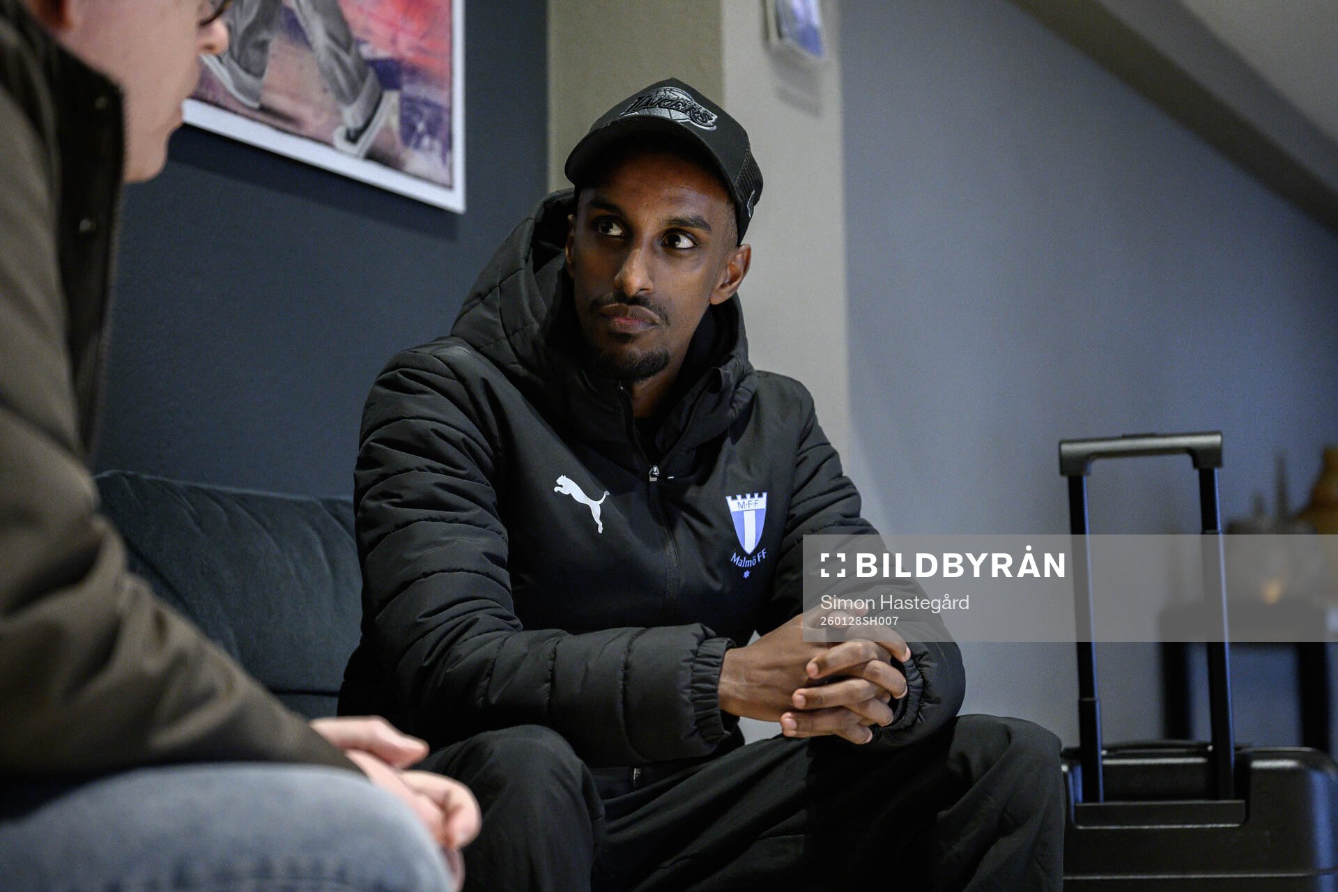 Taha Ali of Malmö FF is interviewed at the hotel
