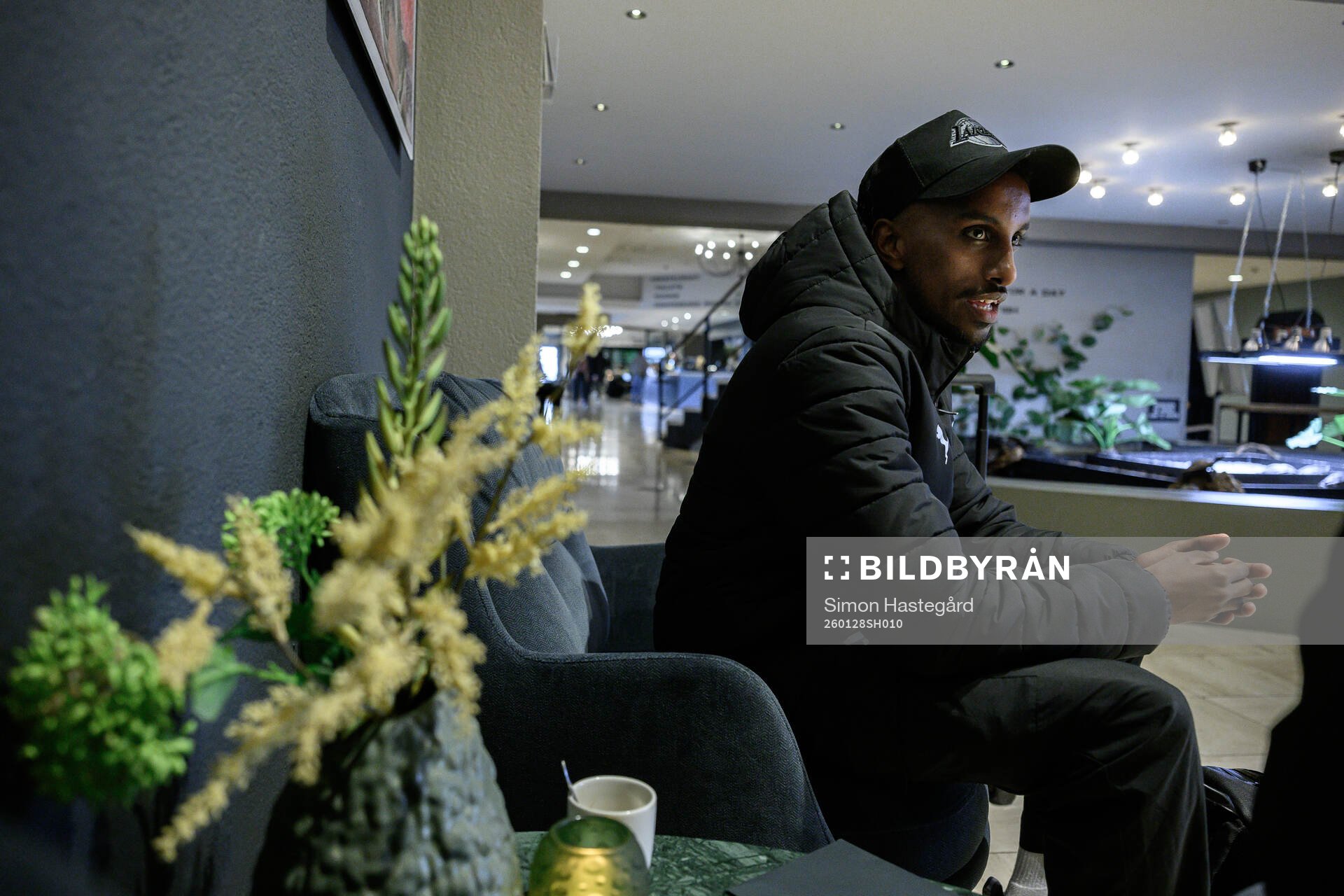 Taha Ali of Malmö FF is interviewed at the hotel
