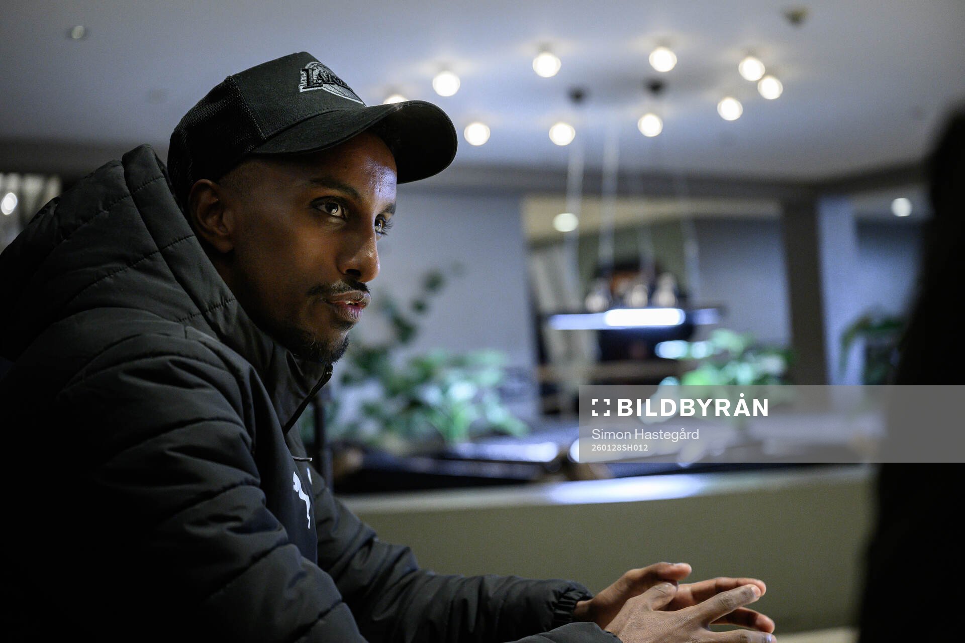 Taha Ali of Malmö FF is interviewed at the hotel