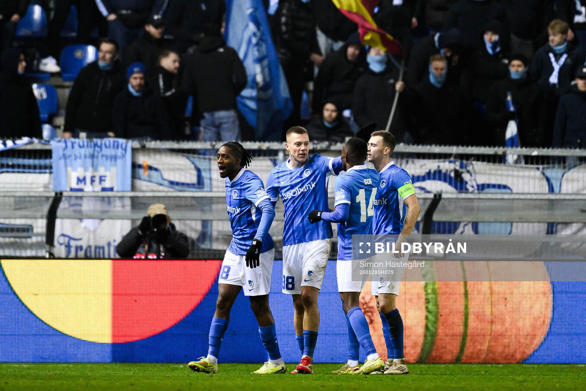 Players of KRC Genk celebrate