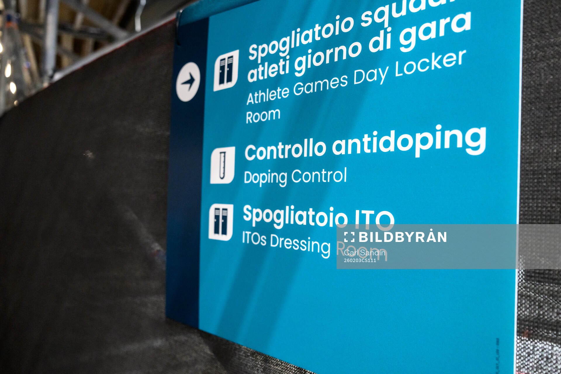 A sign for doping control in the Milano Santagiulia Ice