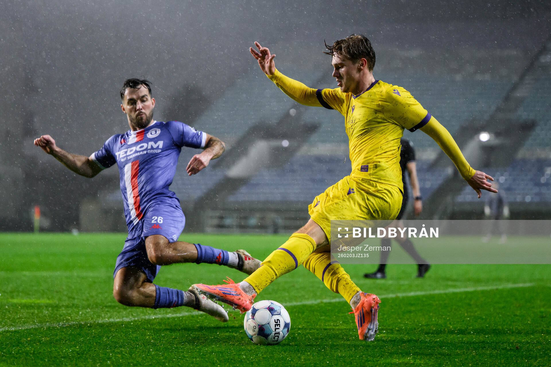 Martin Pospisil of Artis Brno and Jeppe Kjaer of Mjällby