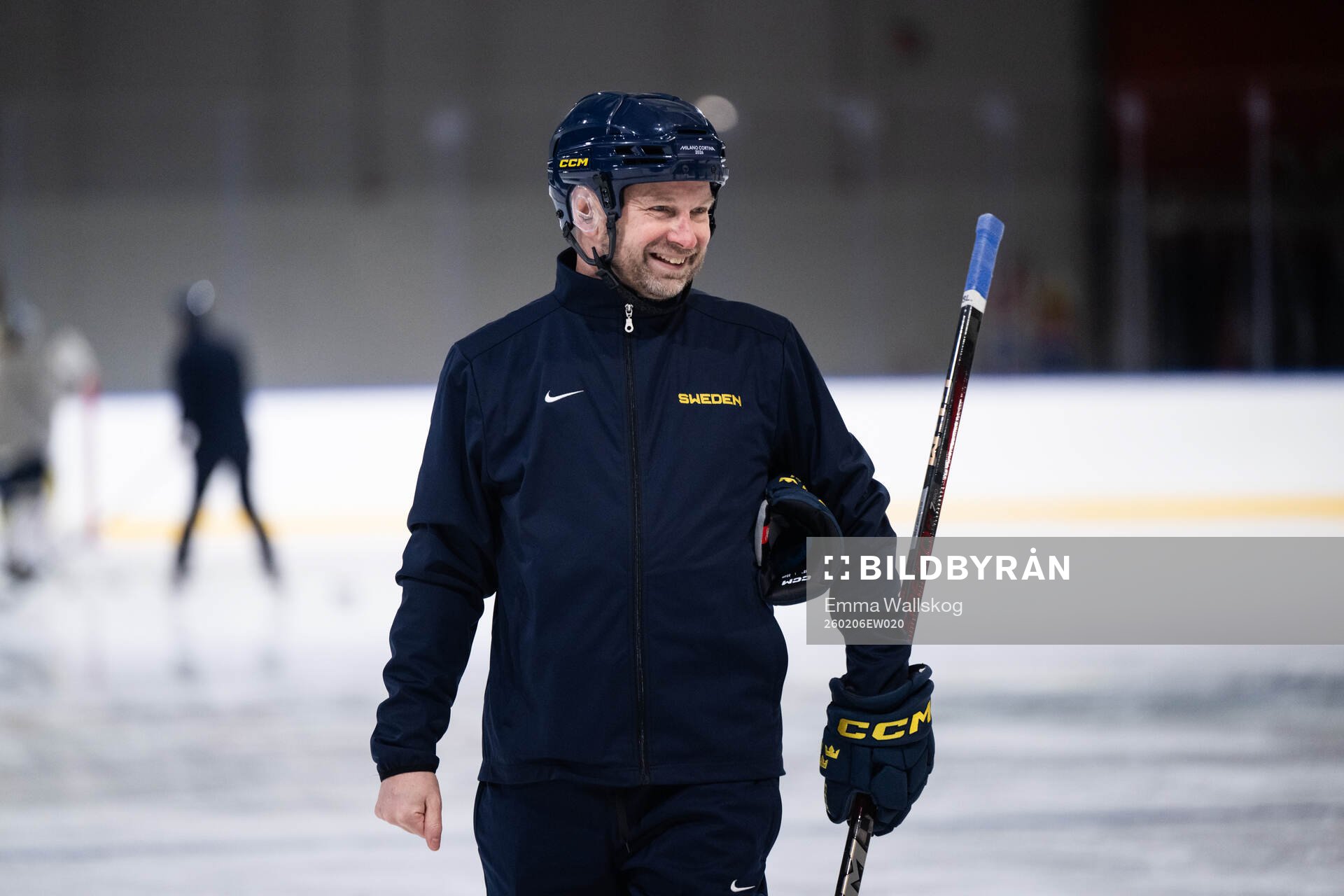 Assistant coach Stefan Ladhe of Sweden at a ice hockey