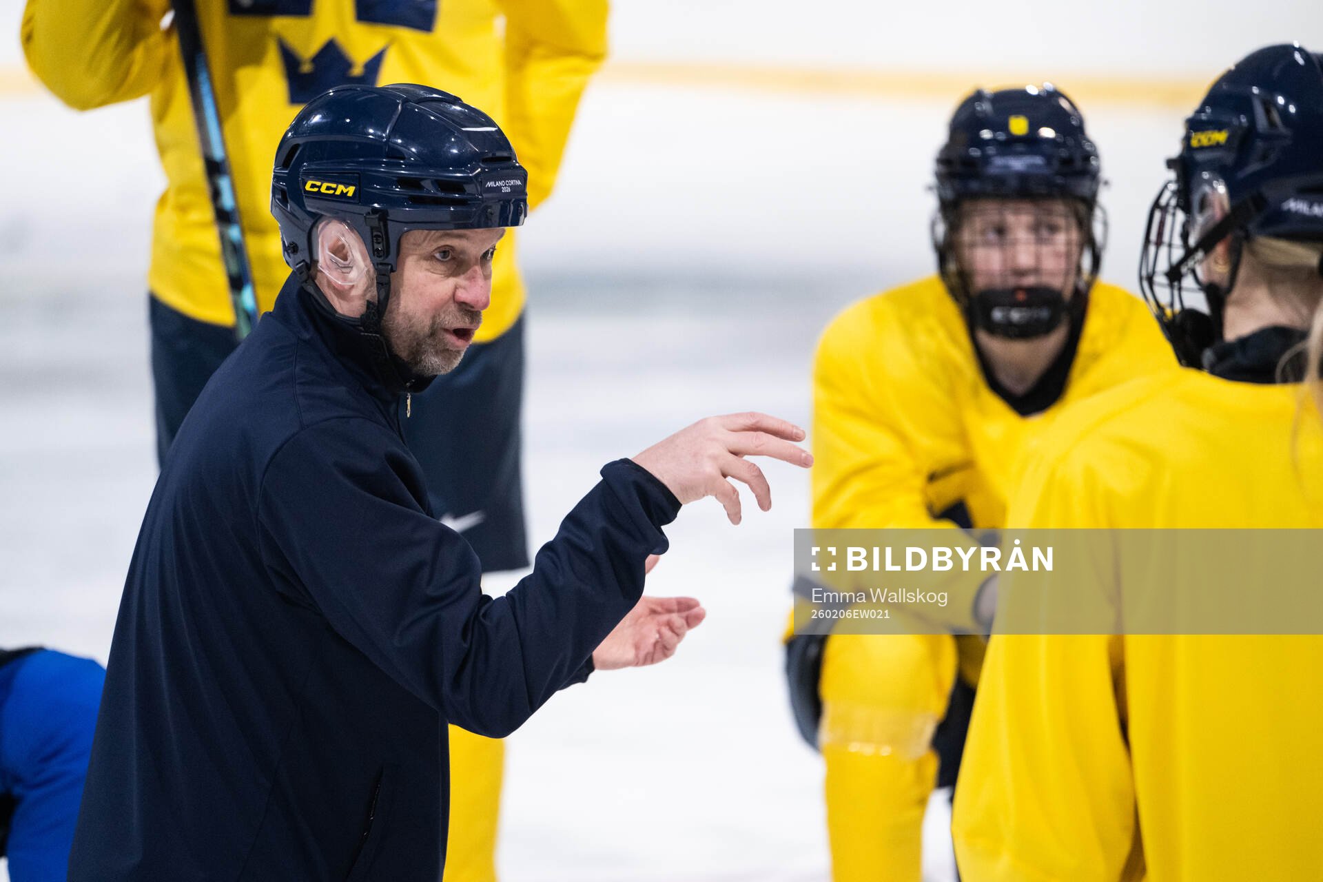 Assistant coach Stefan Ladhe of Sweden at a ice hockey