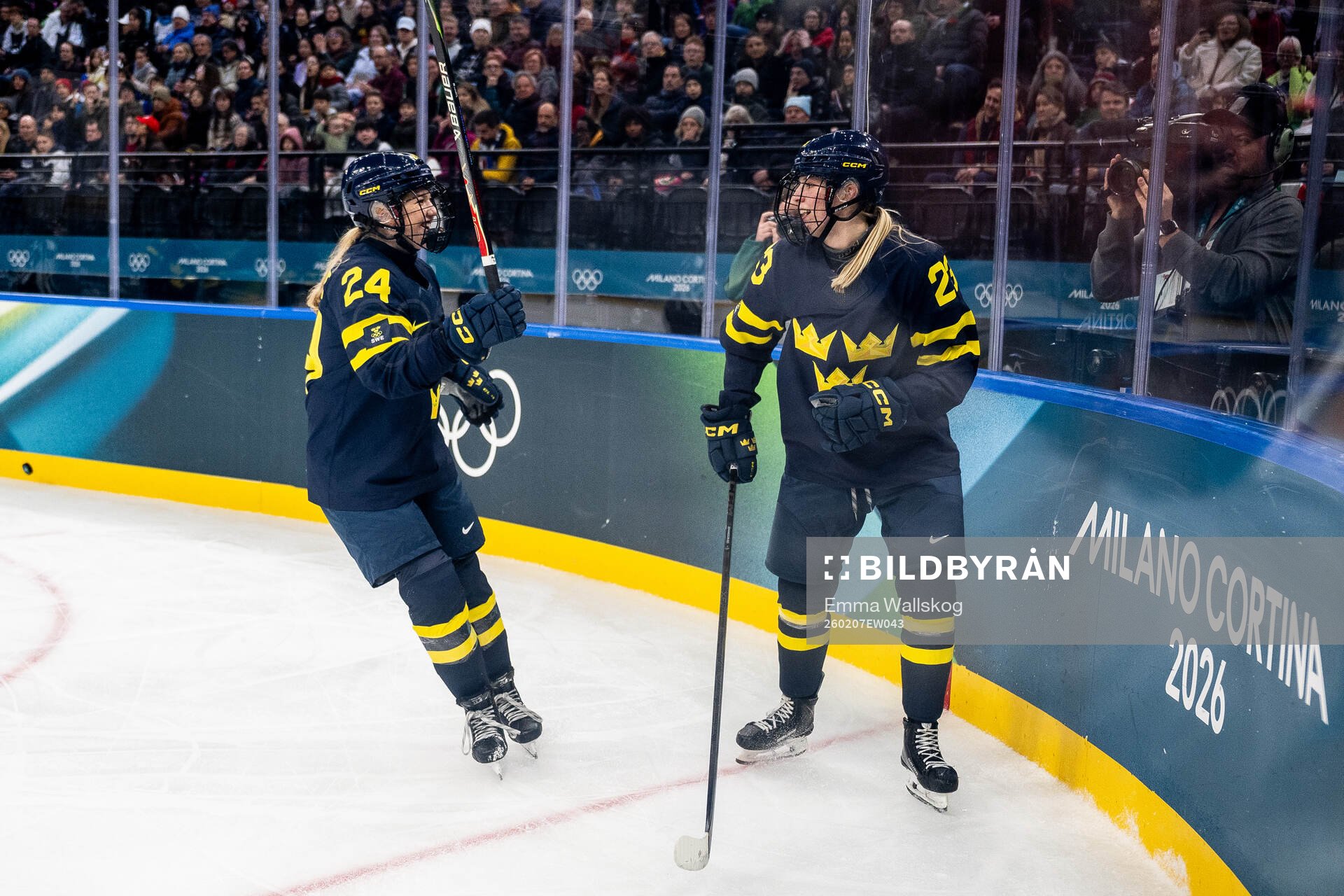 Ebba Hedqvist and Thea Johansson of Sweden celebrate the