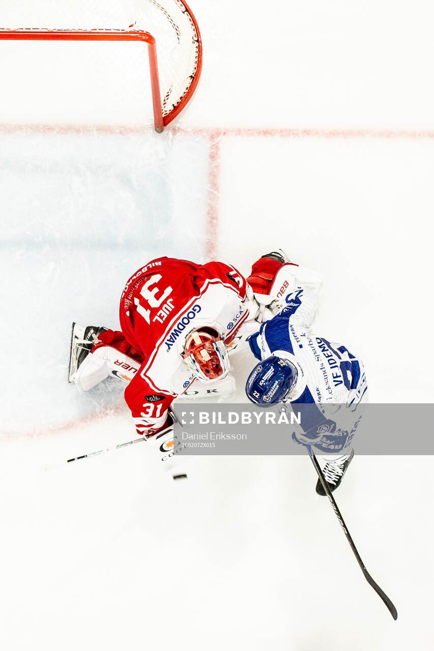 Timrås målvakt Tim Juel och Leksands Lukas Vejdemo