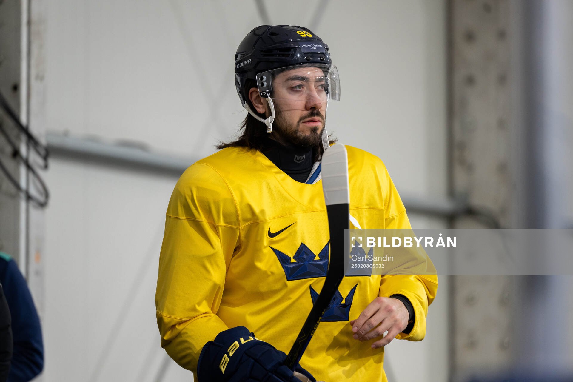 Mika Zibanejad of Sweden at an ice hockey practice session