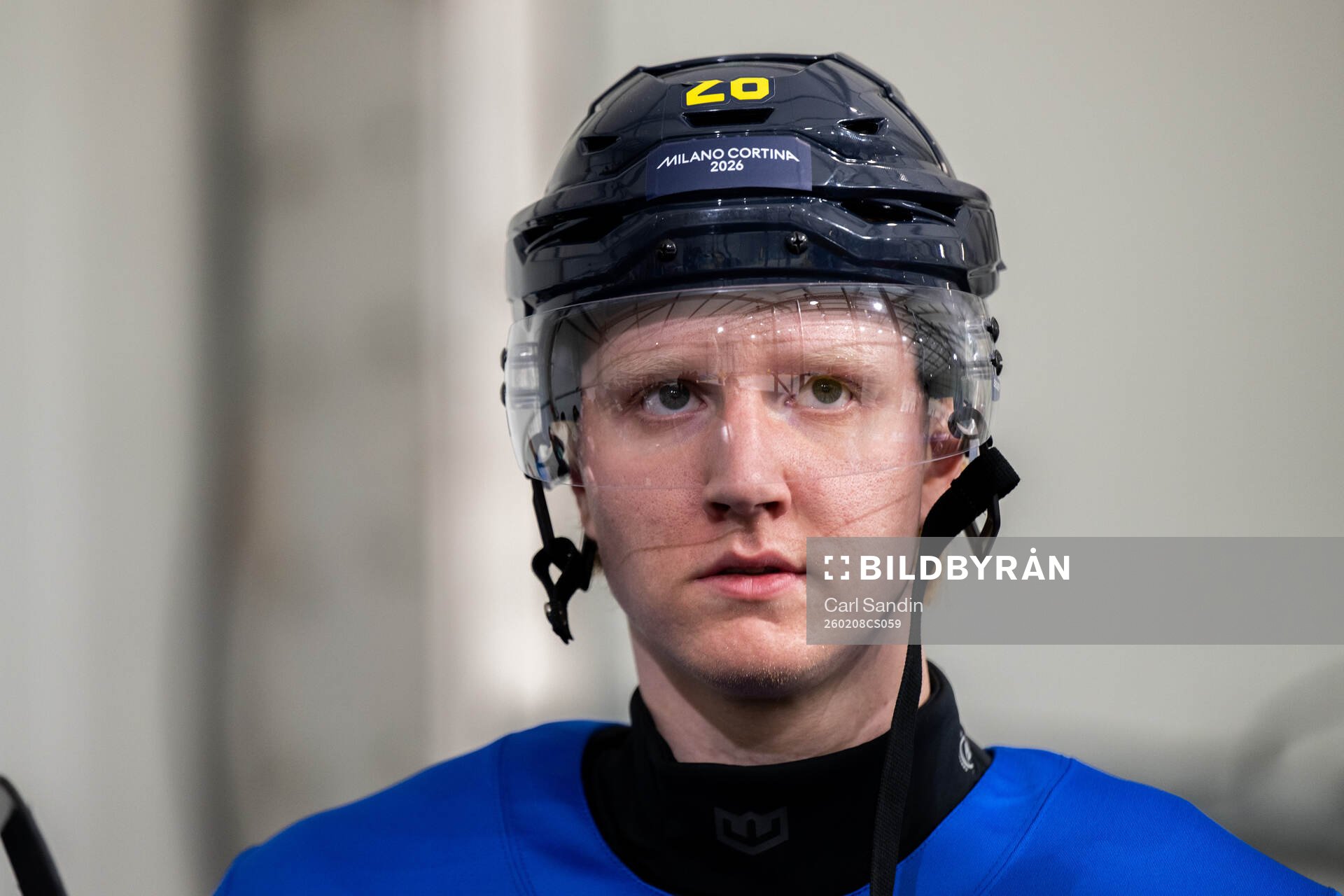 Rasmus Dahlin of Sweden at an ice hockey practice session