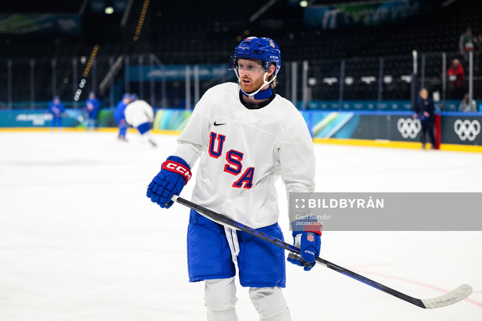 Kyle Connor of USA at an ice hockey practice session