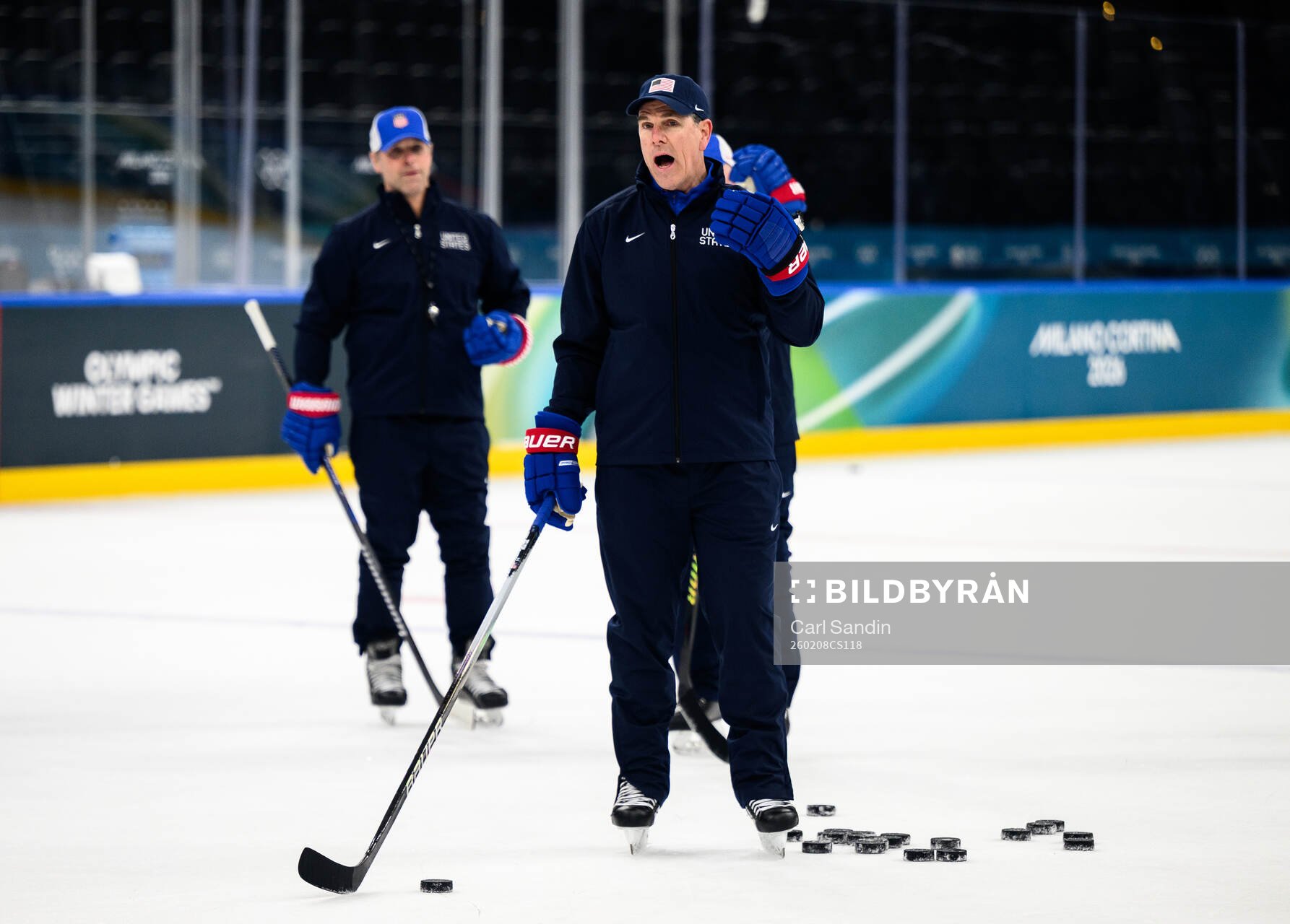 Head coach Mike Sullivan of USA at an ice hockey practice