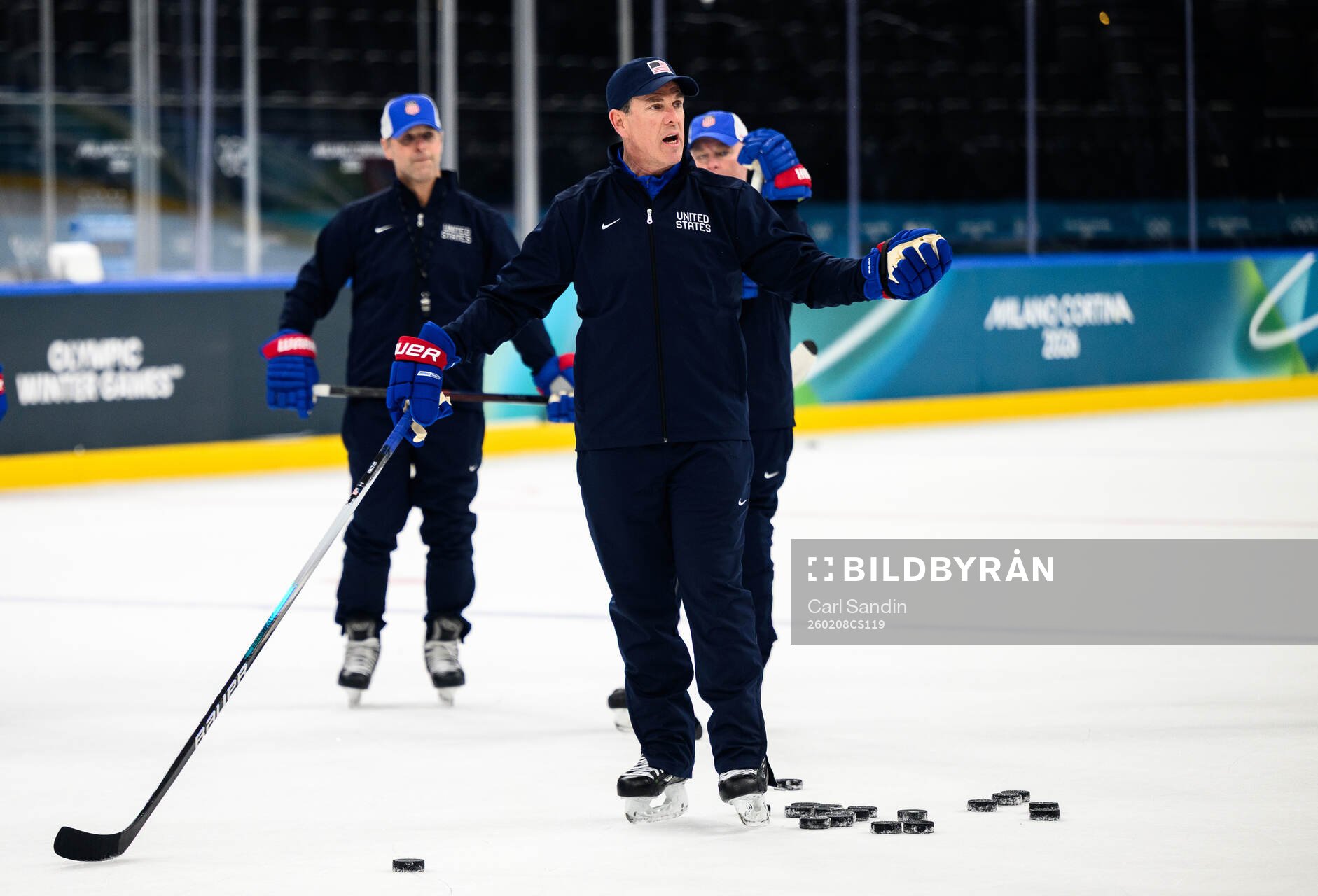 Head coach Mike Sullivan of USA at an ice hockey practice
