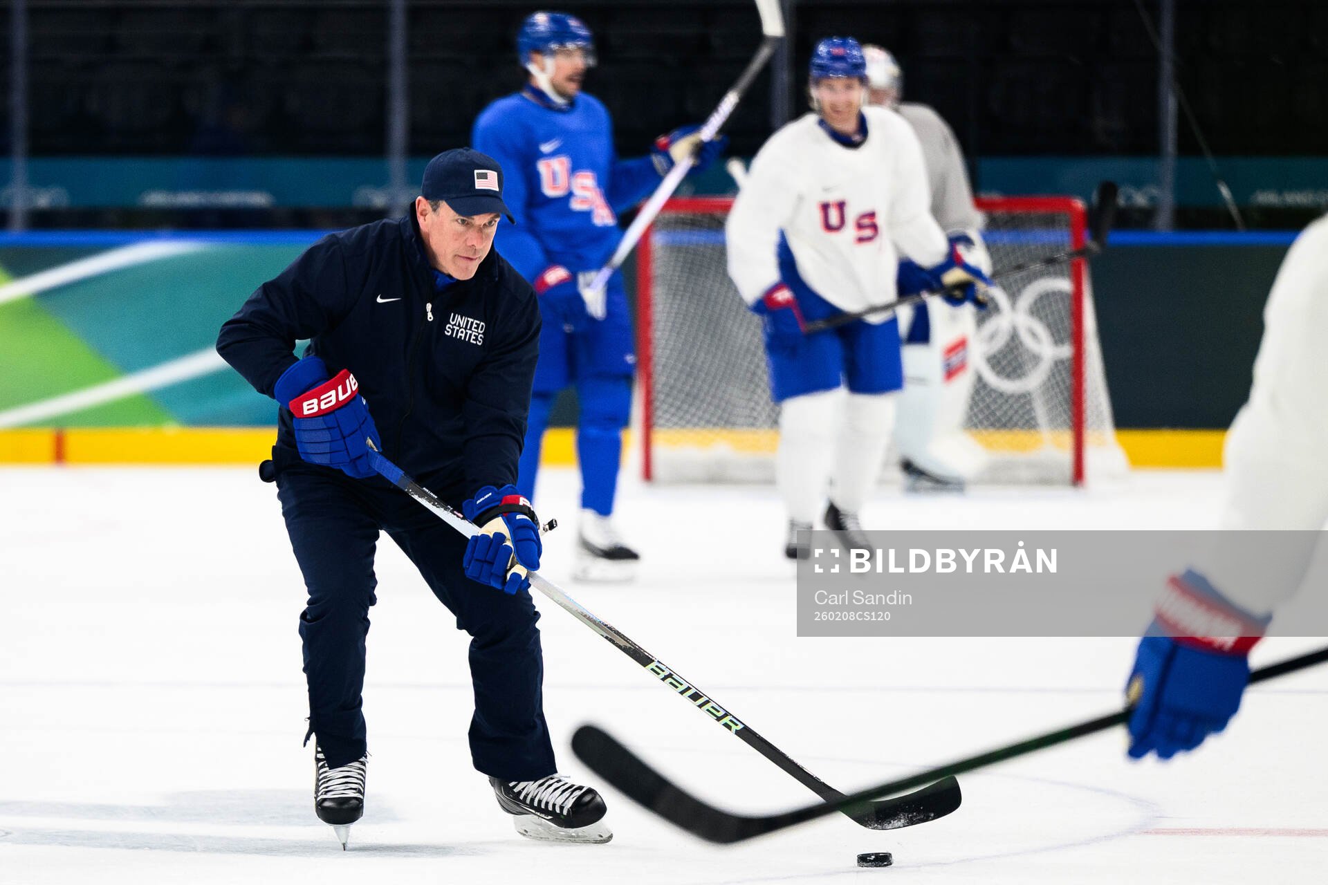 Head coach Mike Sullivan of USA at an ice hockey practice