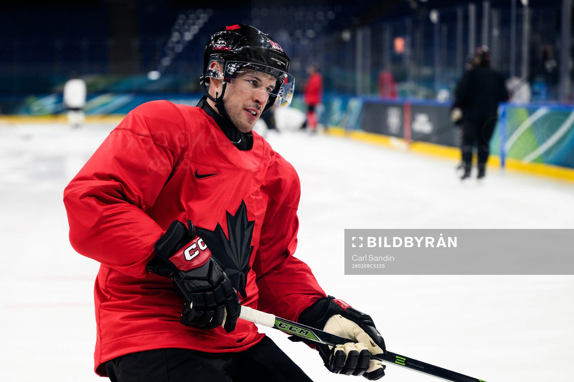 Sidney Crosby of Canada at an ice hockey practice session