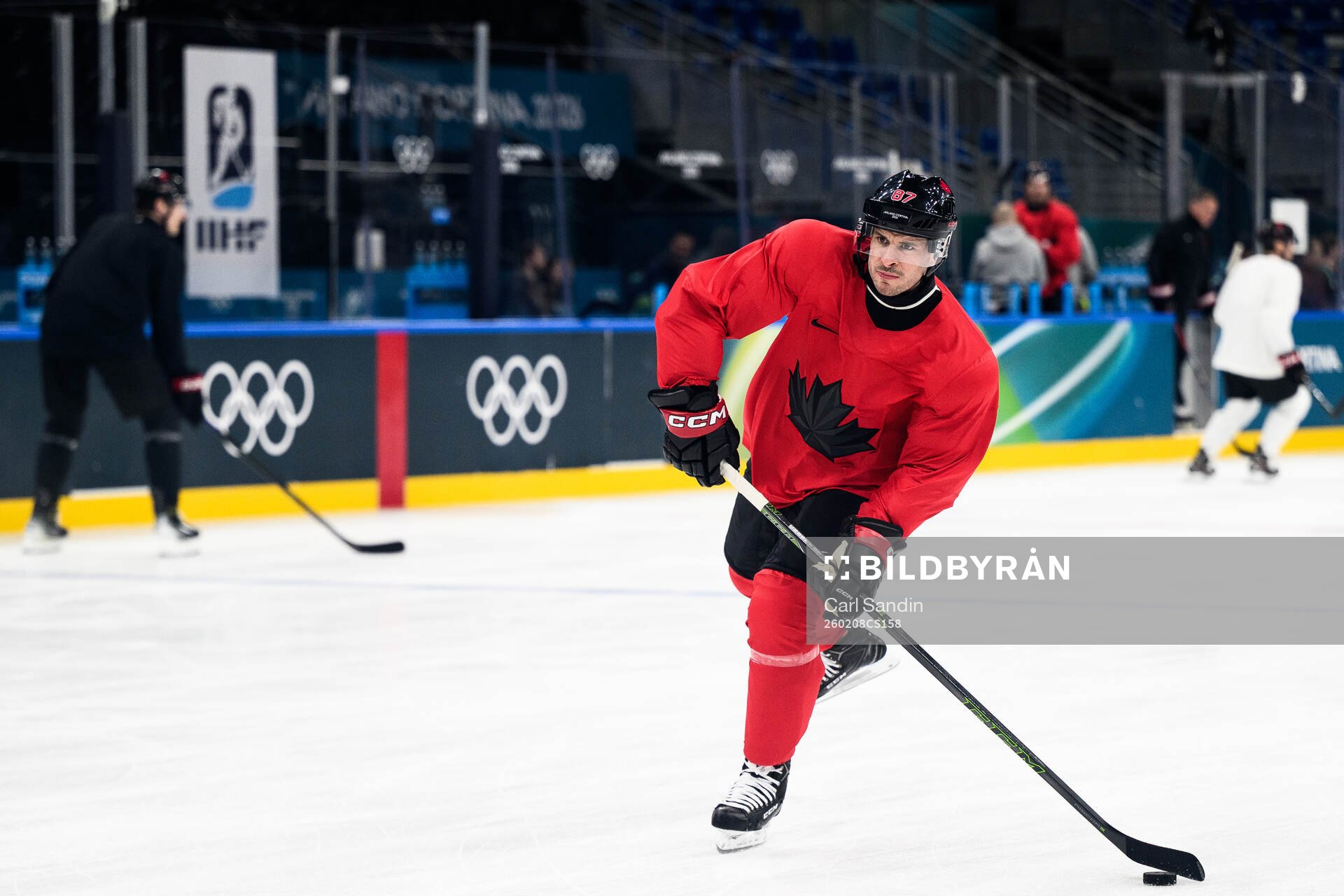 Sidney Crosby of Canada at an ice hockey practice session