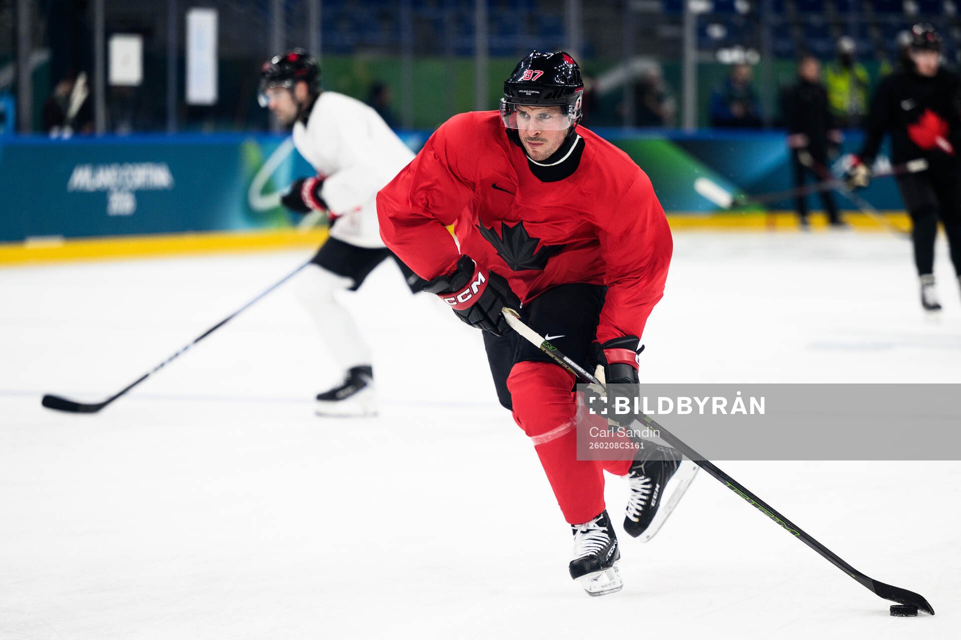 Sidney Crosby of Canada at an ice hockey practice session