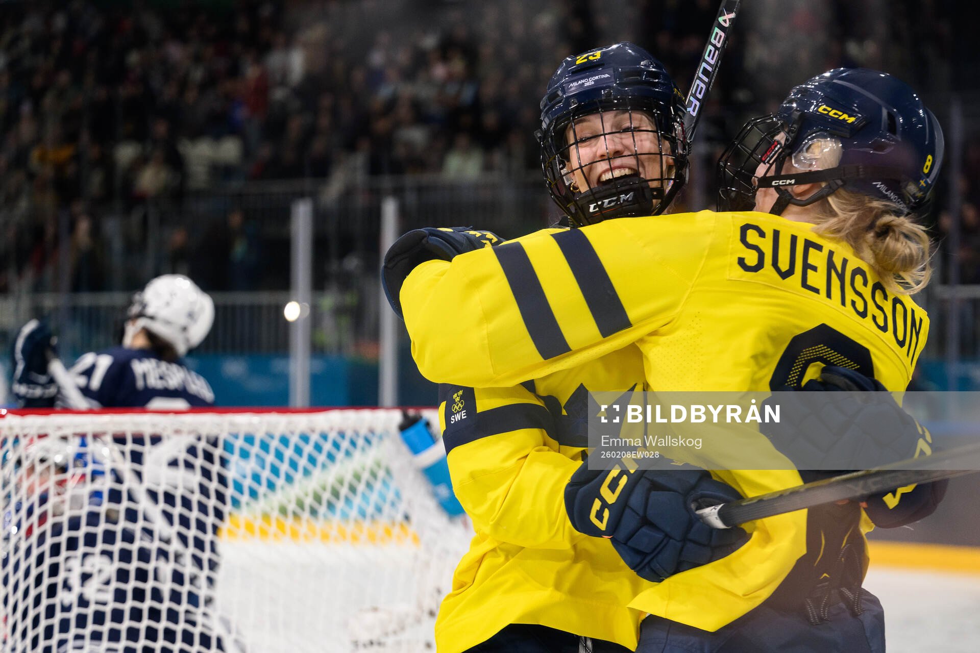 Thea Johansson and Hilda Svensson of Sweden celebrate the