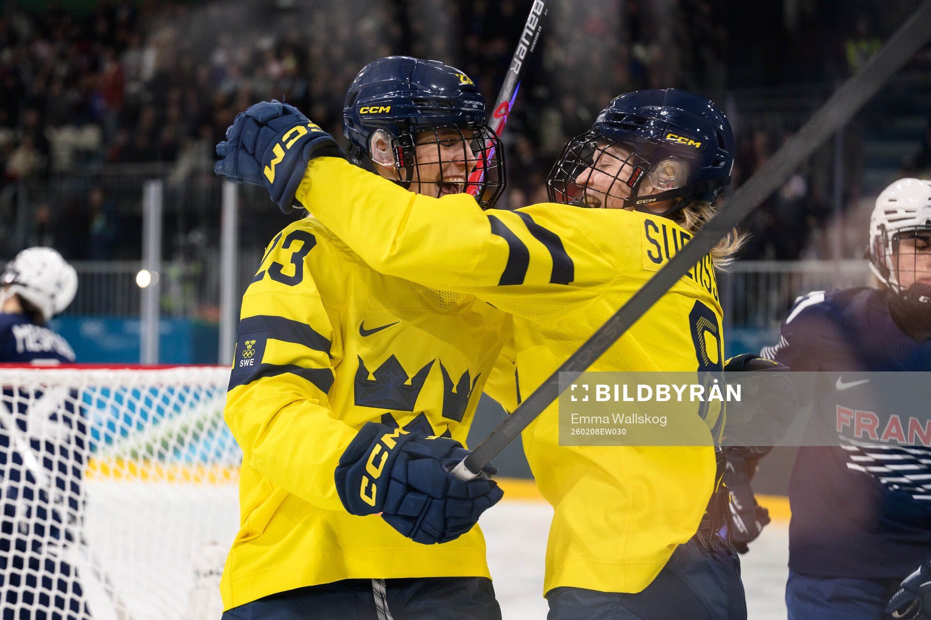 Thea Johansson and Hilda Svensson of Sweden celebrate the