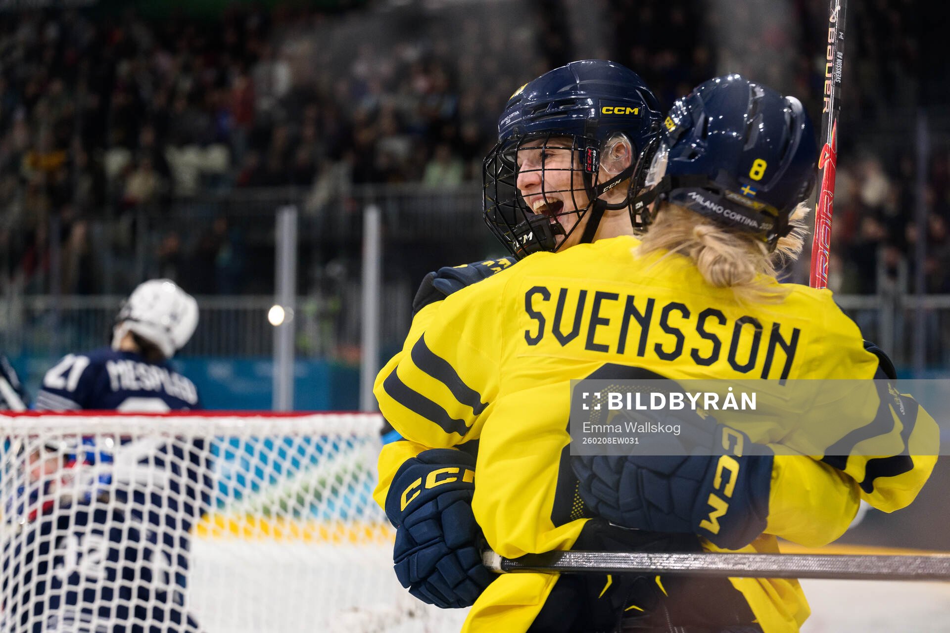 Thea Johansson and Hilda Svensson of Sweden celebrate the