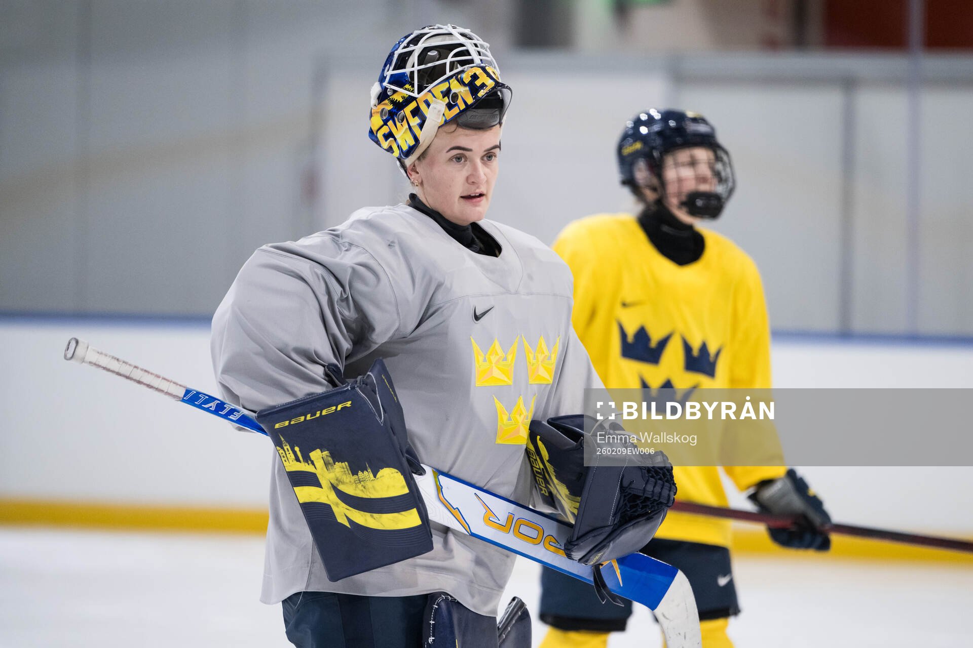 Goaltender Emma Söderberg of Sweden at a ice hockey
