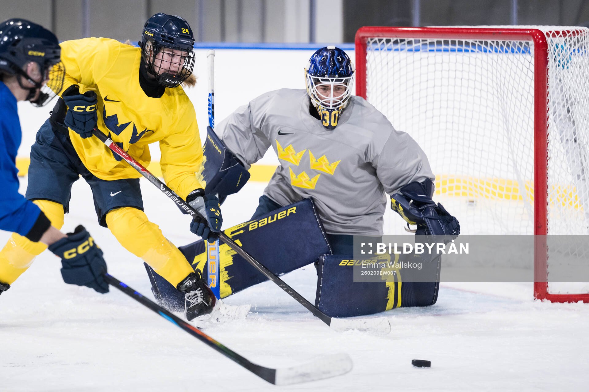 Ebba Hedqvist and goaltender Emma Söderberg of Sweden at a