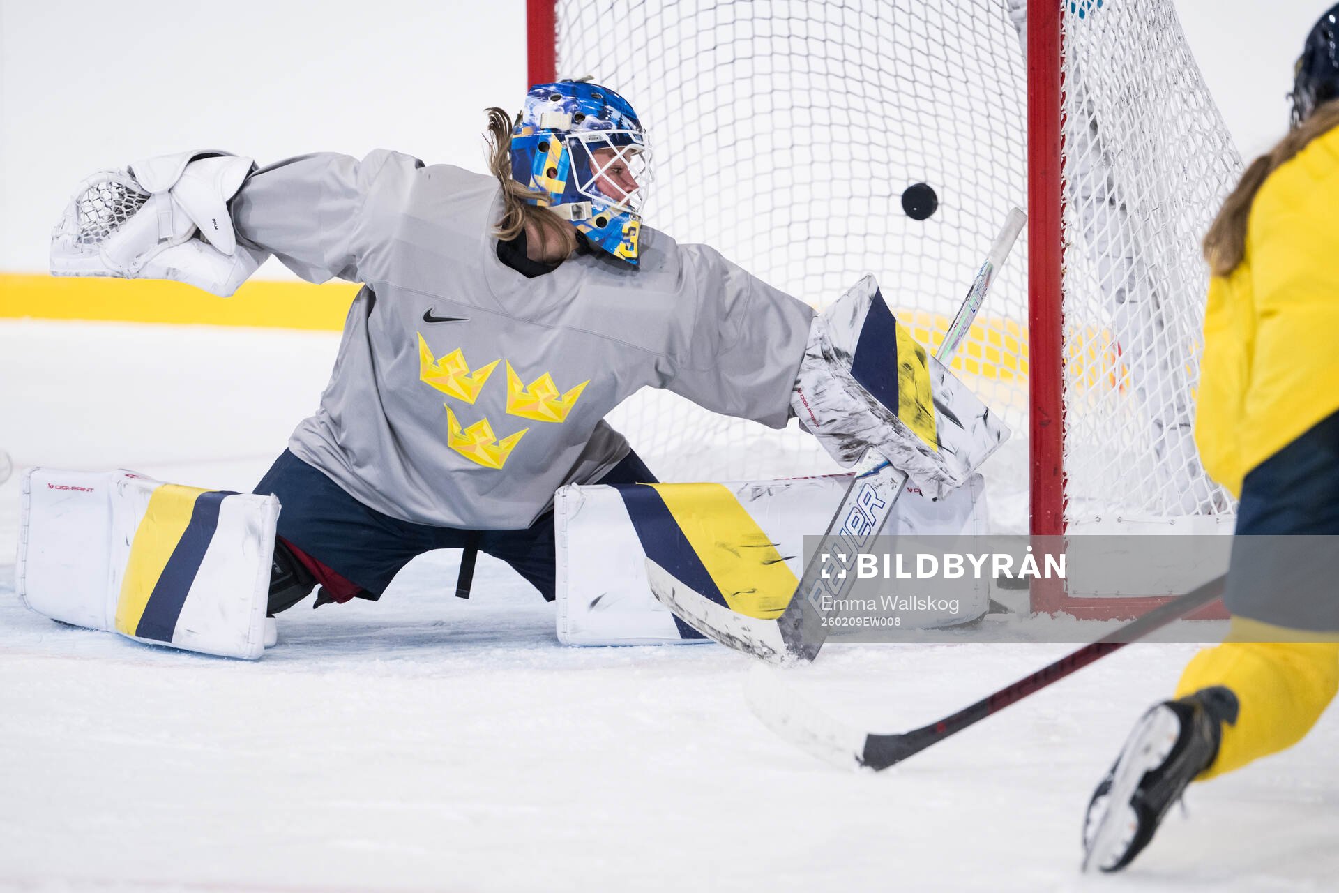 Goaltender Tindra Holm of Sweden at a ice hockey practice