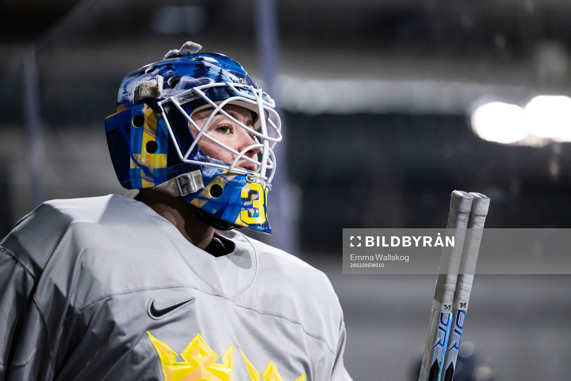 Goaltender Tindra Holm of Sweden at a ice hockey practice