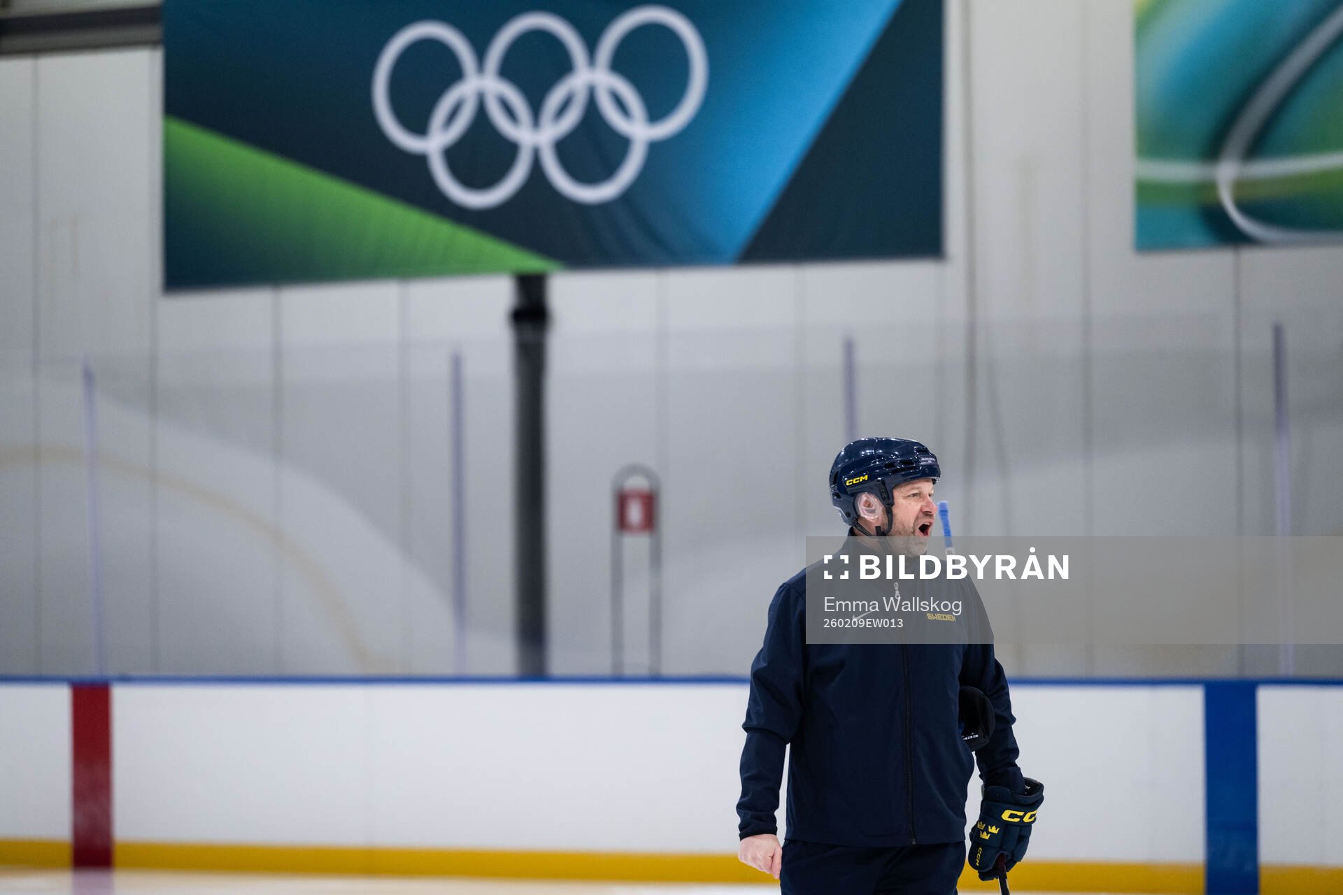 Assistant coach Stefan Ladhe of Sweden at a ice hockey