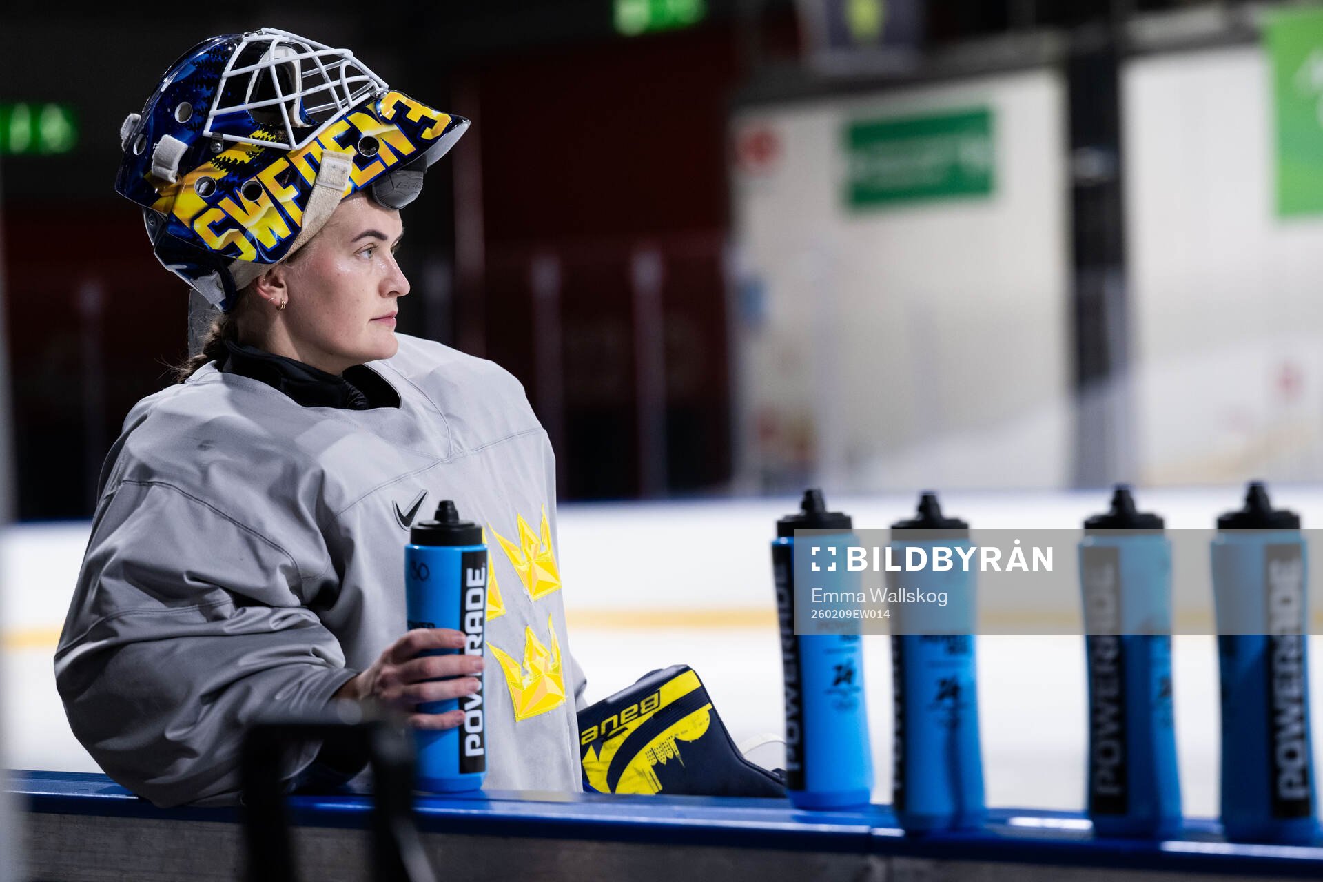 Goaltender Emma Söderberg of Sweden at a ice hockey