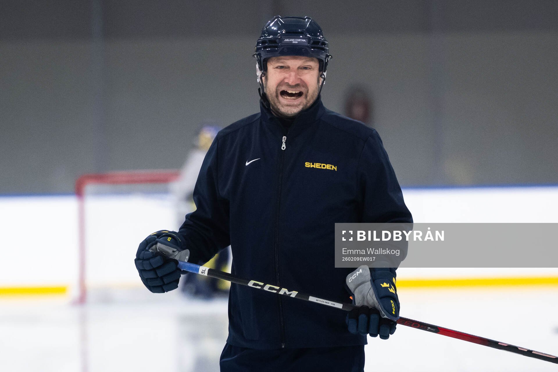 Assistant coach Stefan Ladhe of Sweden at a ice hockey