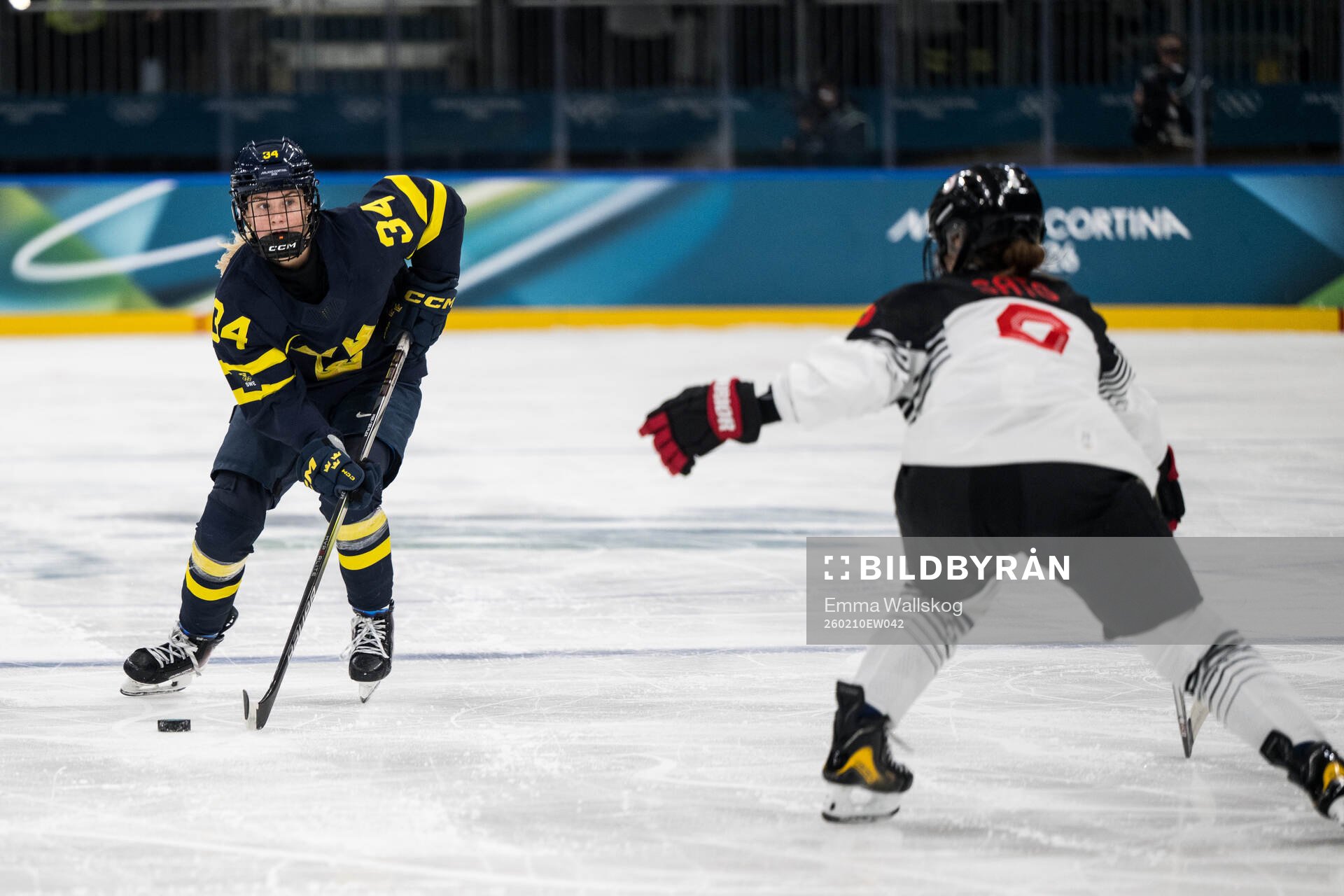 Mira Hallin of Sweden in the women's ice hockey game