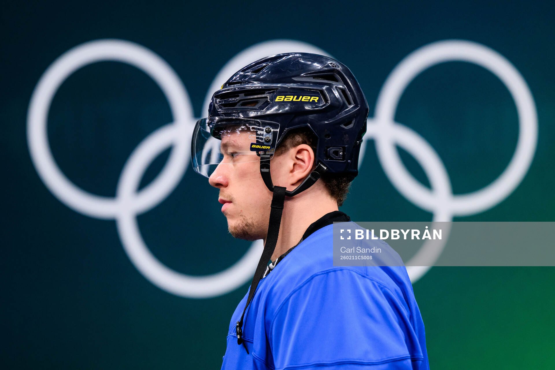 Lucas Raymond of Sweden at an ice hockey practice session