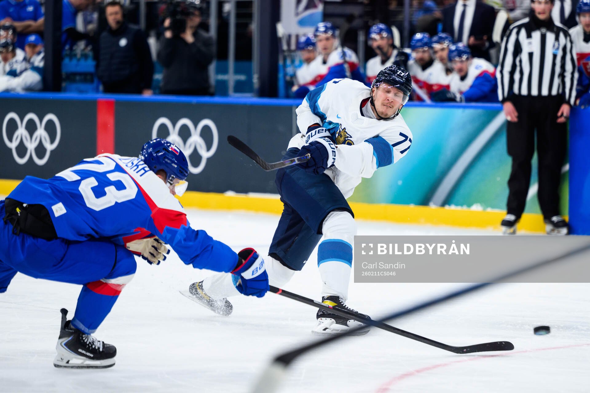 Niko Mikkola of Finland in the men's ice hockey game