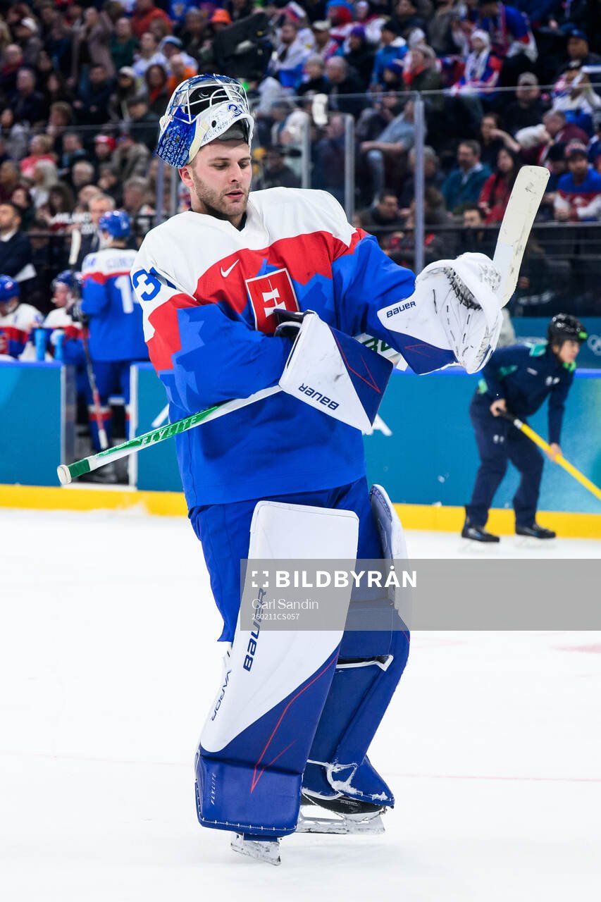 Samuel Hlavaj of Slovakia in the men's ice hockey game