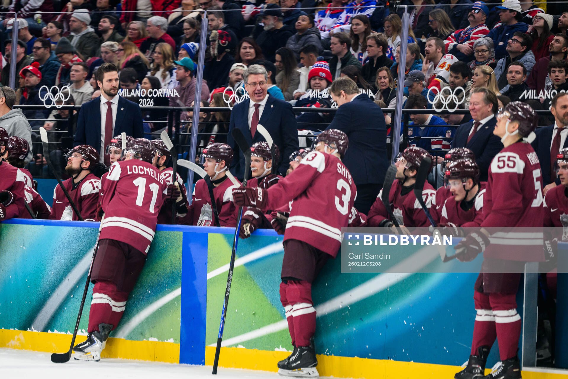 Head coach Harijs Vitolins of Latvia in the men's ice