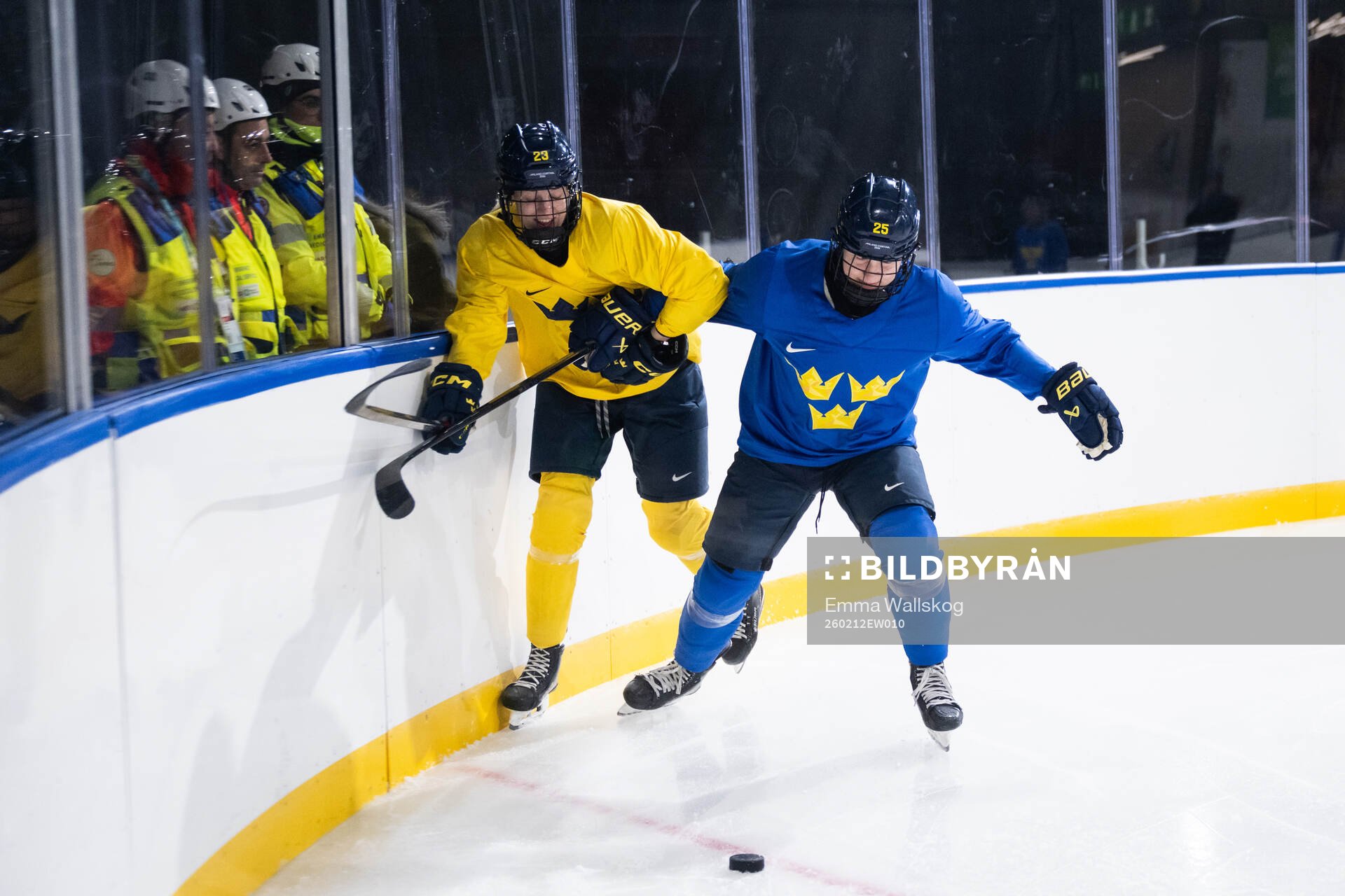 Thea Johansson and Lina Ljungblom of Sweden at a ice hockey