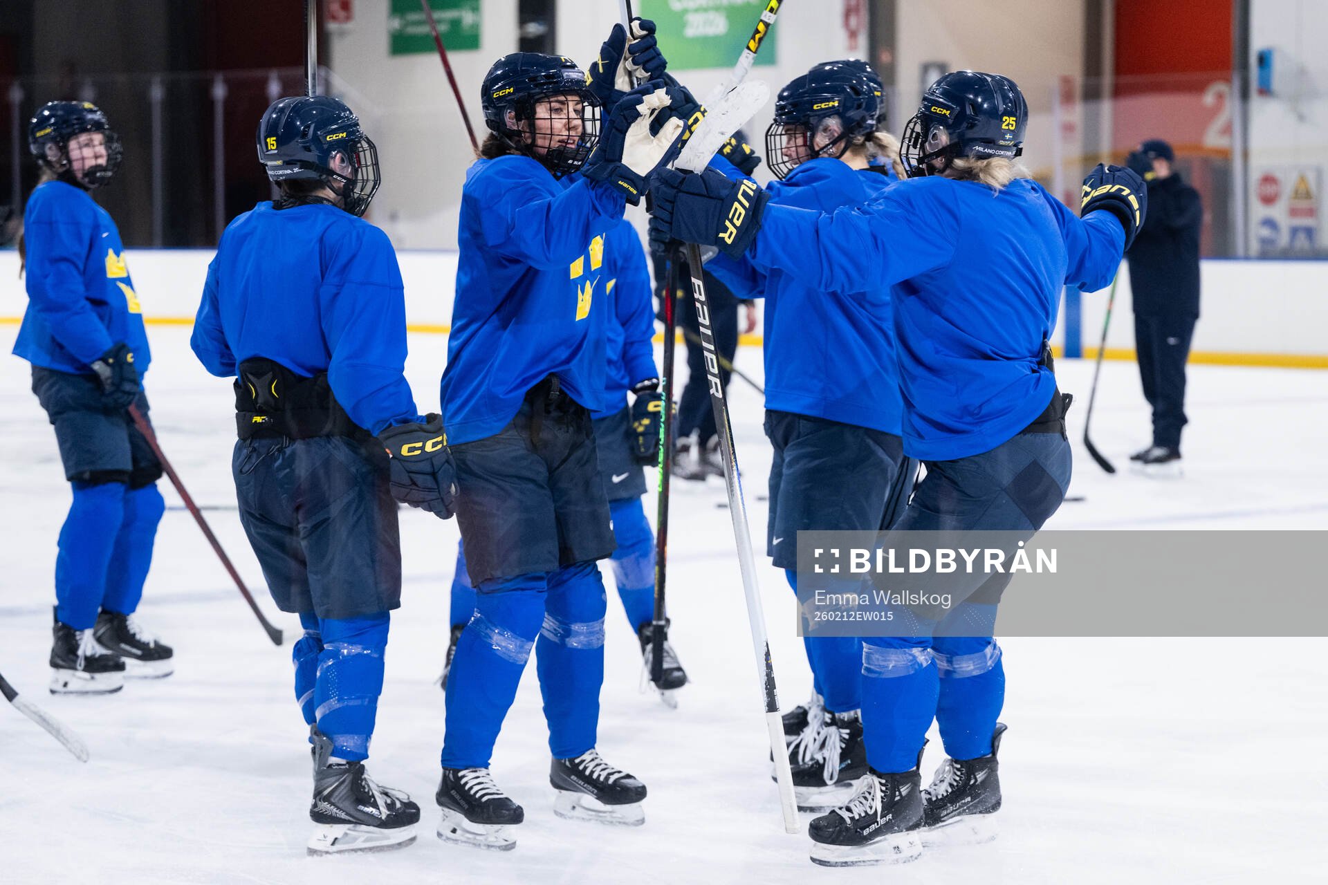 Anna Kjellbin and Lina Ljungblom of Sweden at a ice hockey