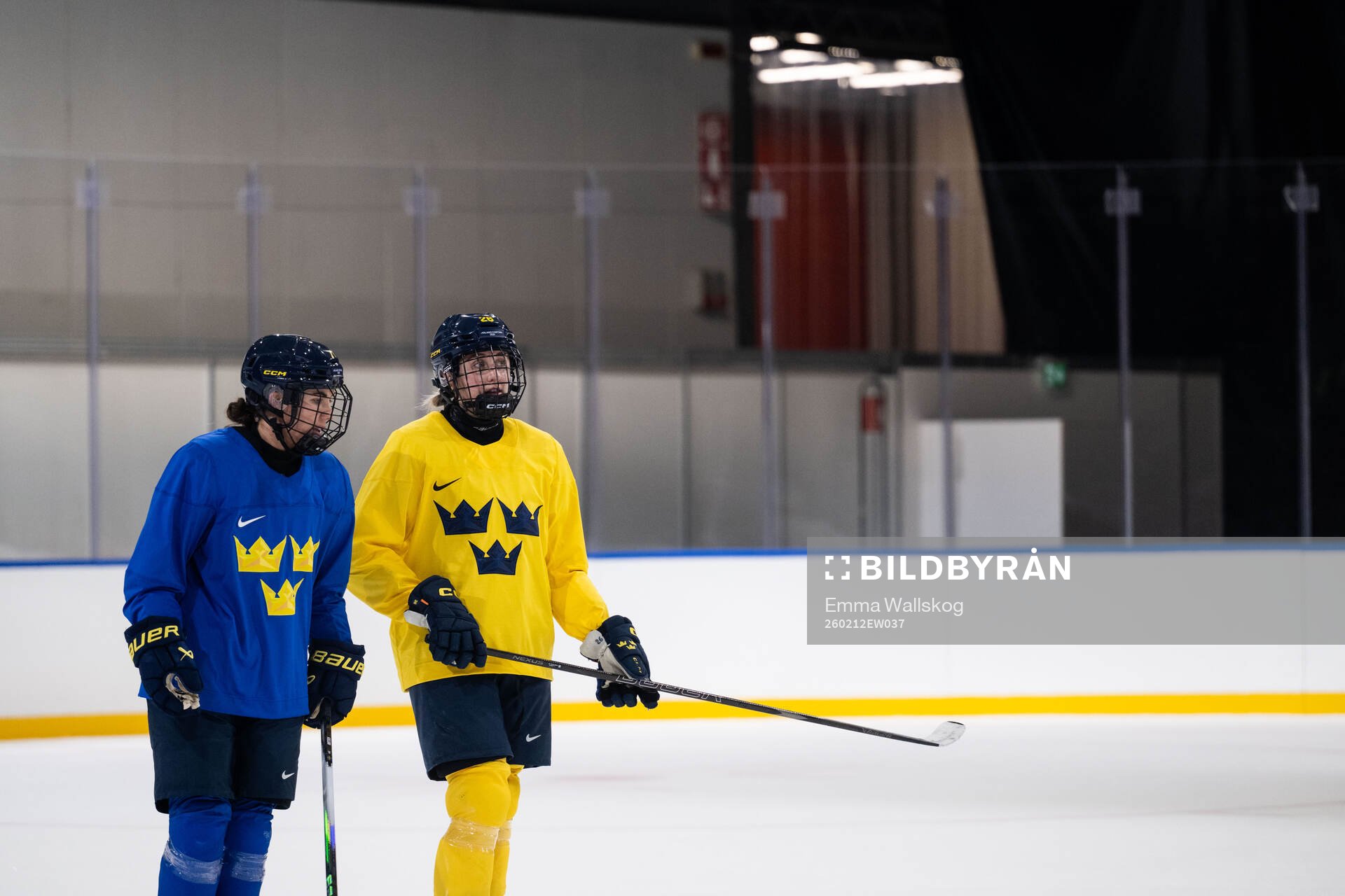 Anna Kjellbin and Hanna Olsson of Sweden at a ice hockey