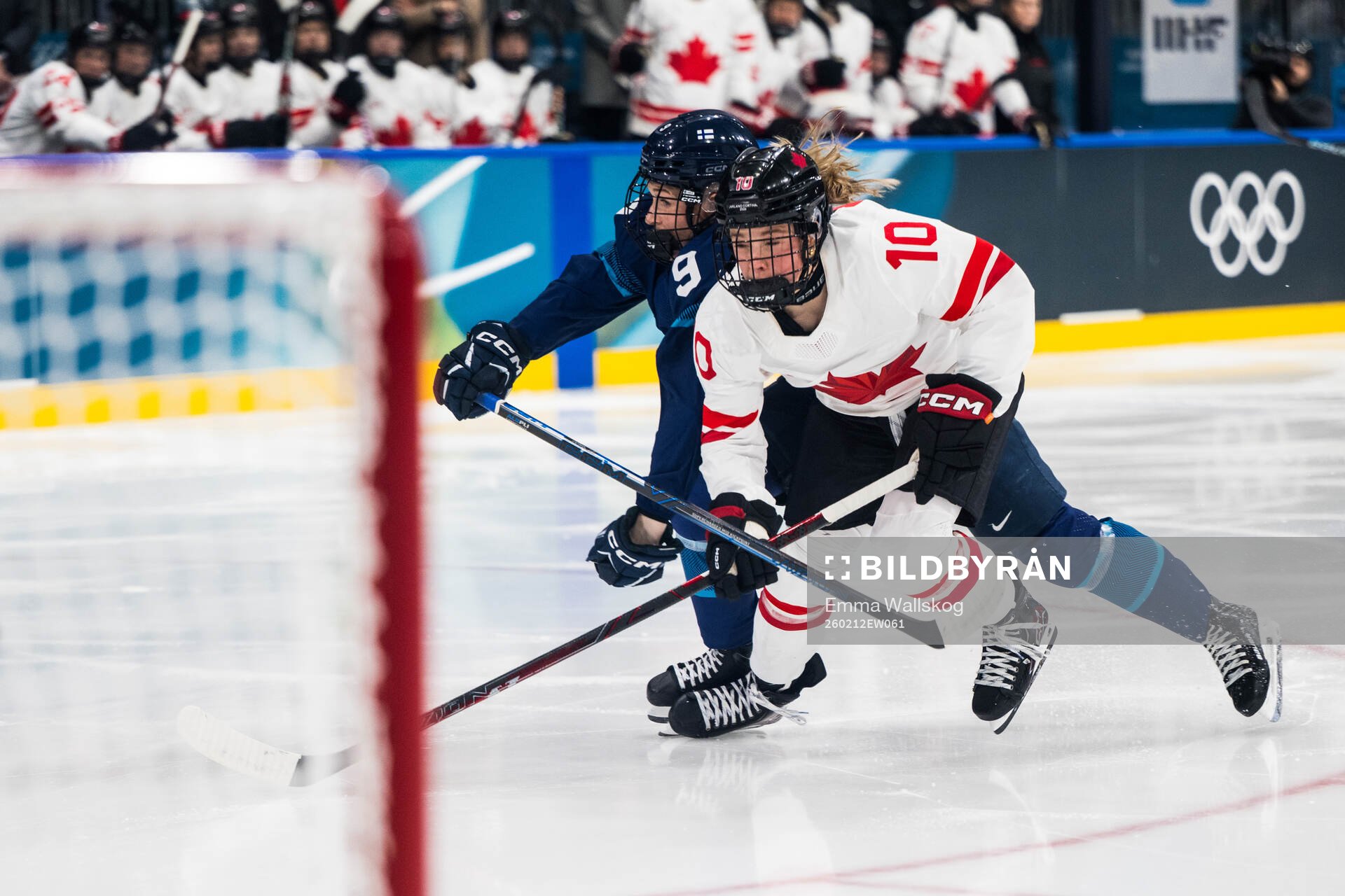 Nelli Laitinen of Finland and Sarah Fillier of Canada in