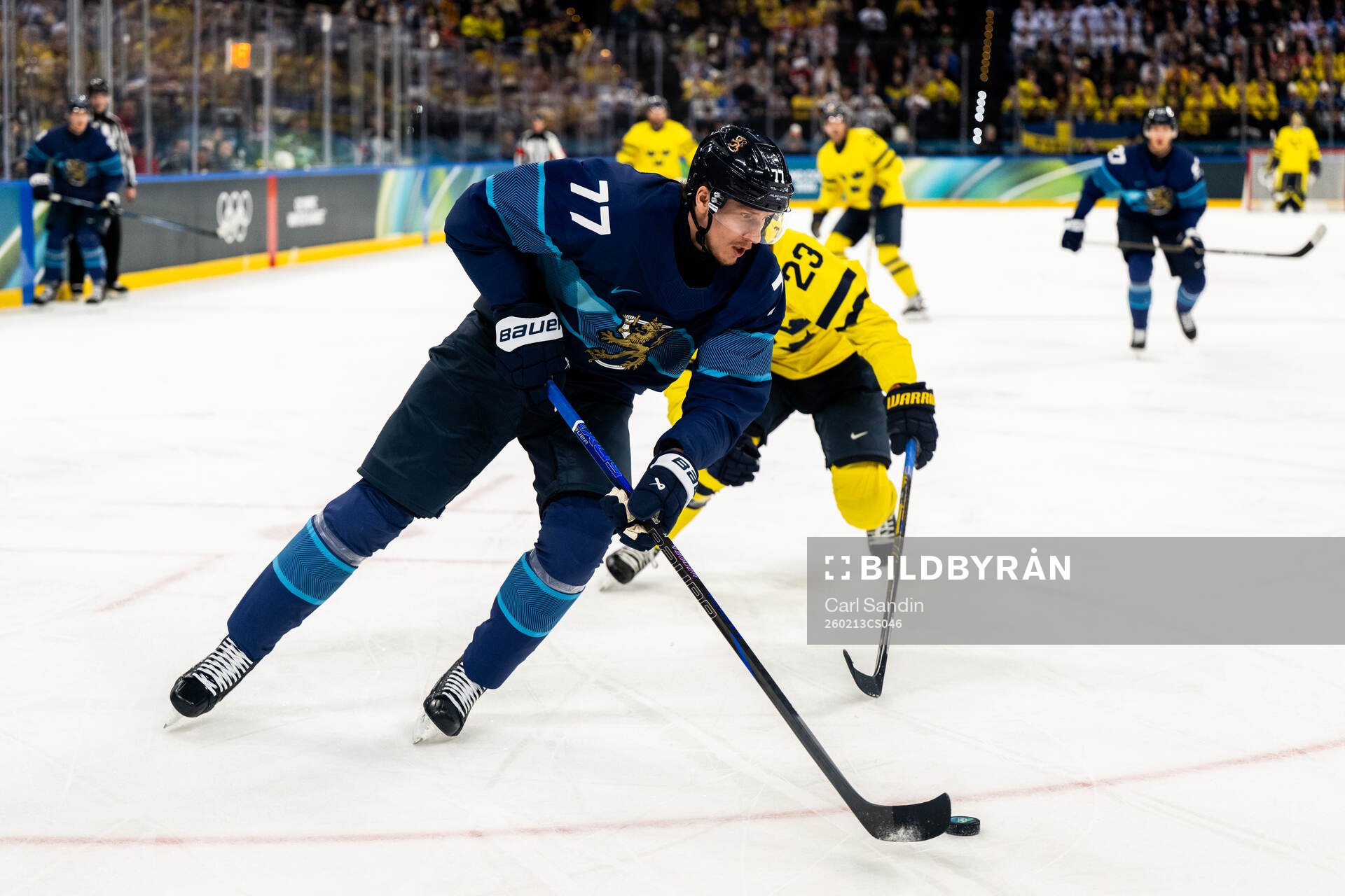 Niko Mikkola of Finland in the men's ice hockey game