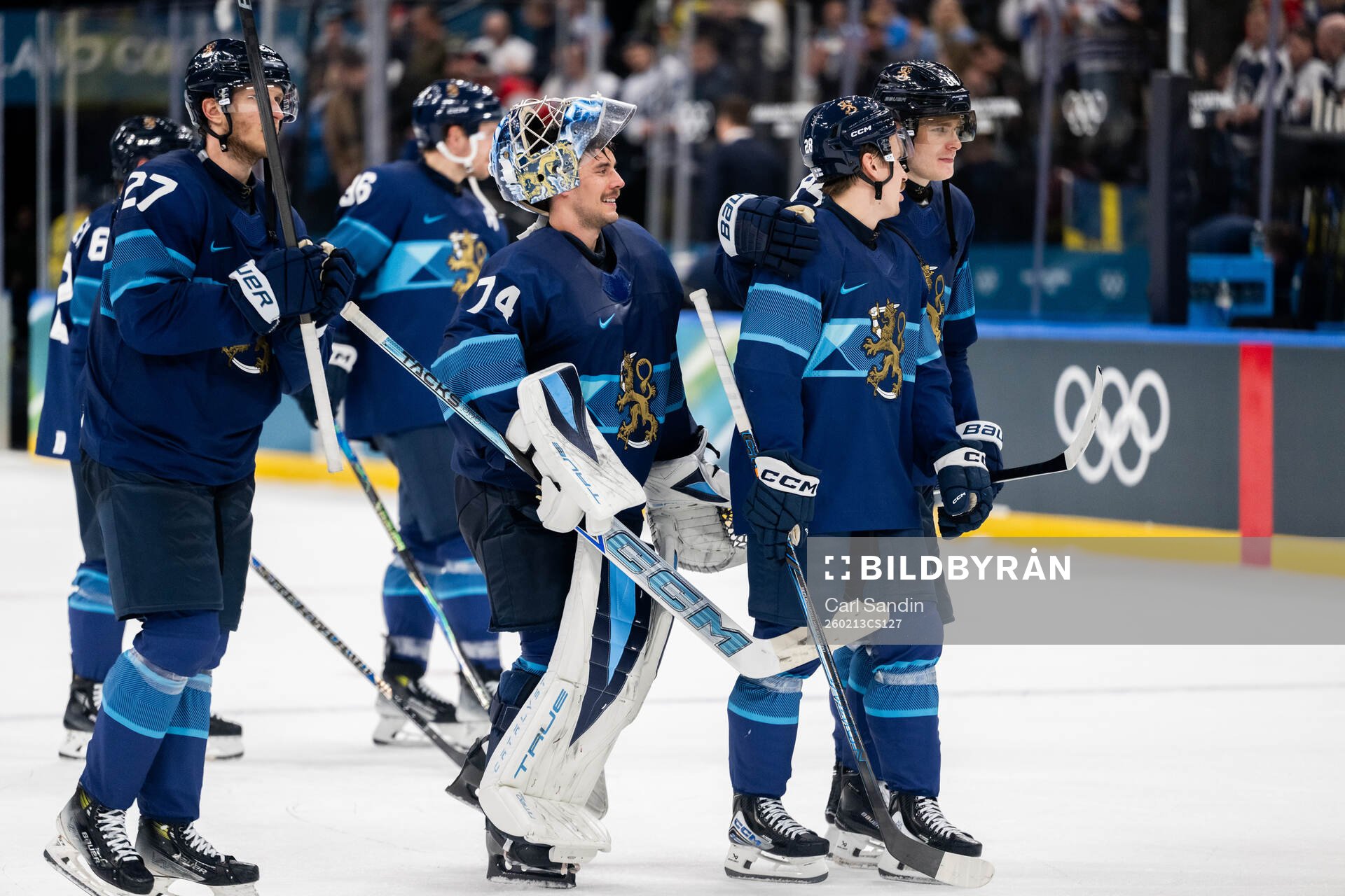 Goaltender Juuse Saros of Finland celebrates