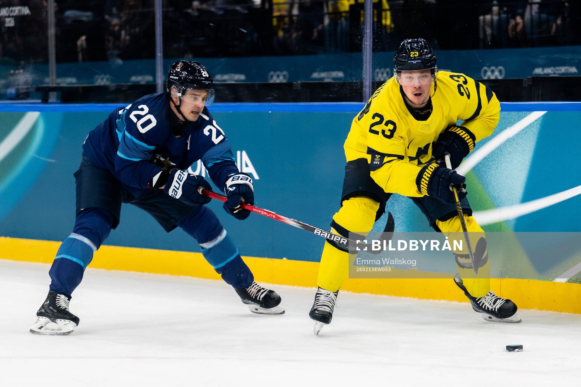 Sebastian Aho of Finland and Lucas Raymond of Sweden in the