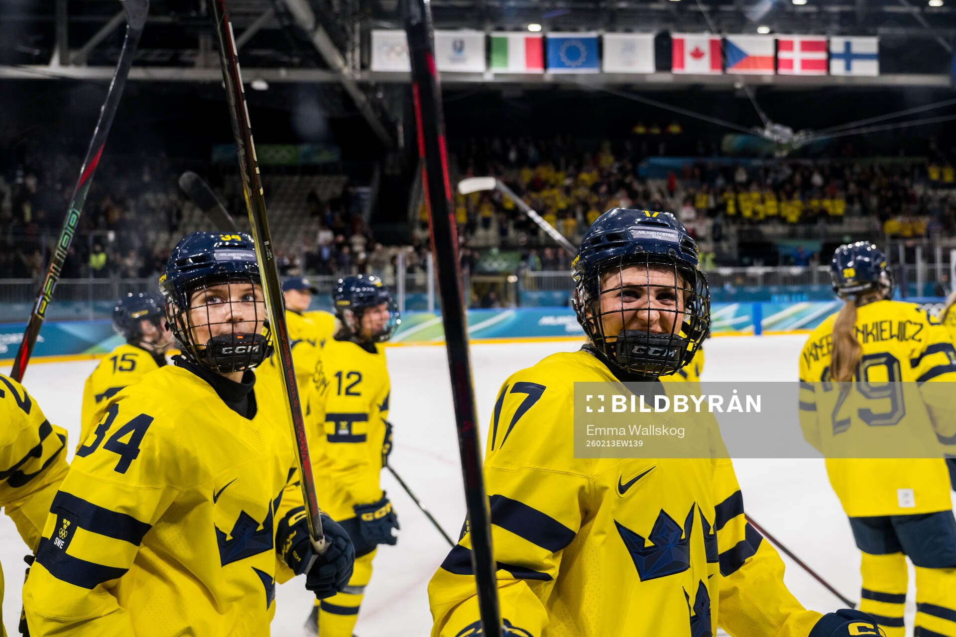 Mira Hallin and Sofie Lundin of Sweden celebrate