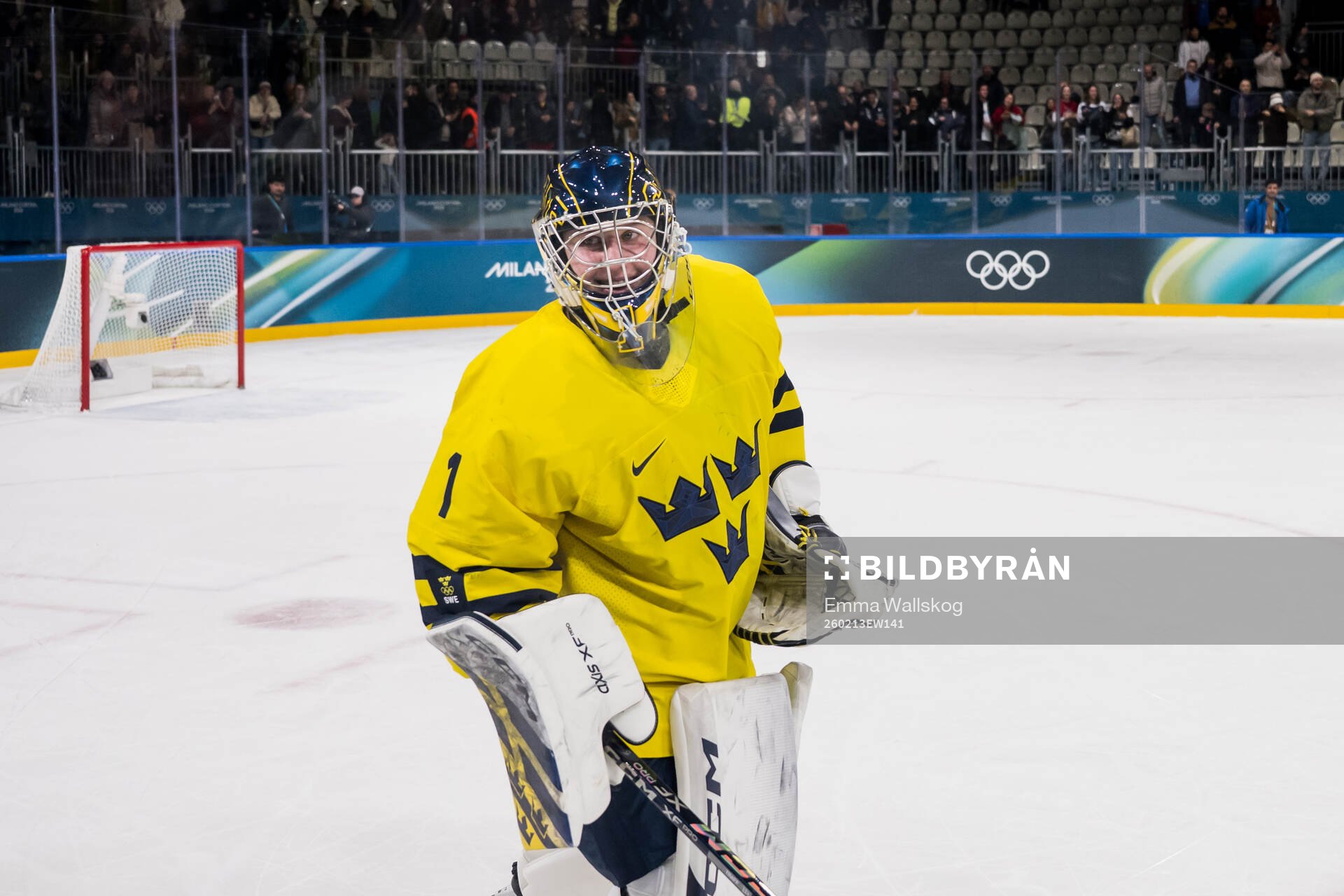 Goaltender Ebba Svensson Träff of Sweden celebrate