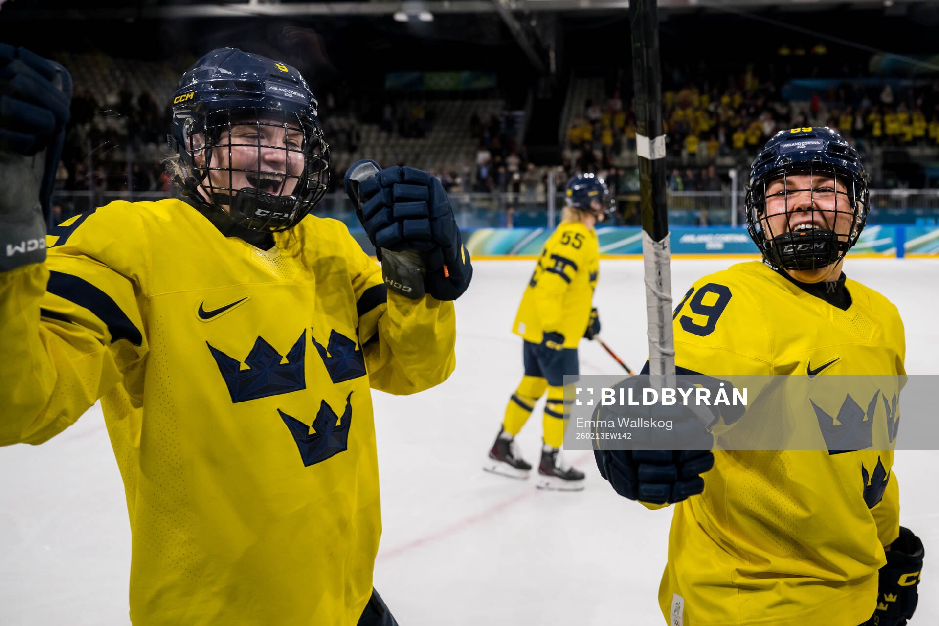 Jessica Adolfsson and Nicole Hall of Sweden celebrate