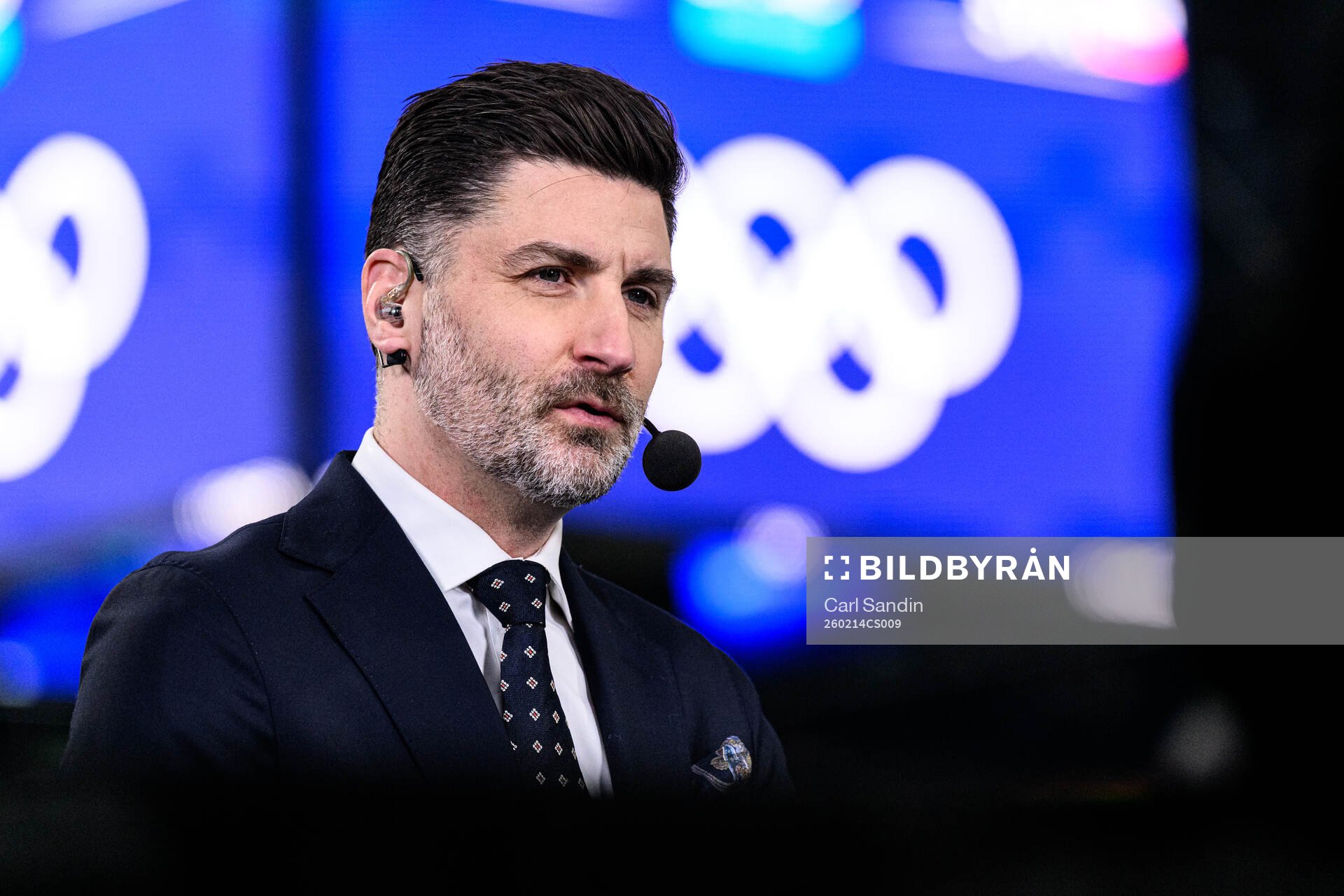 Björn Oldén of Swedish broadcaster TV4 in the men's ice