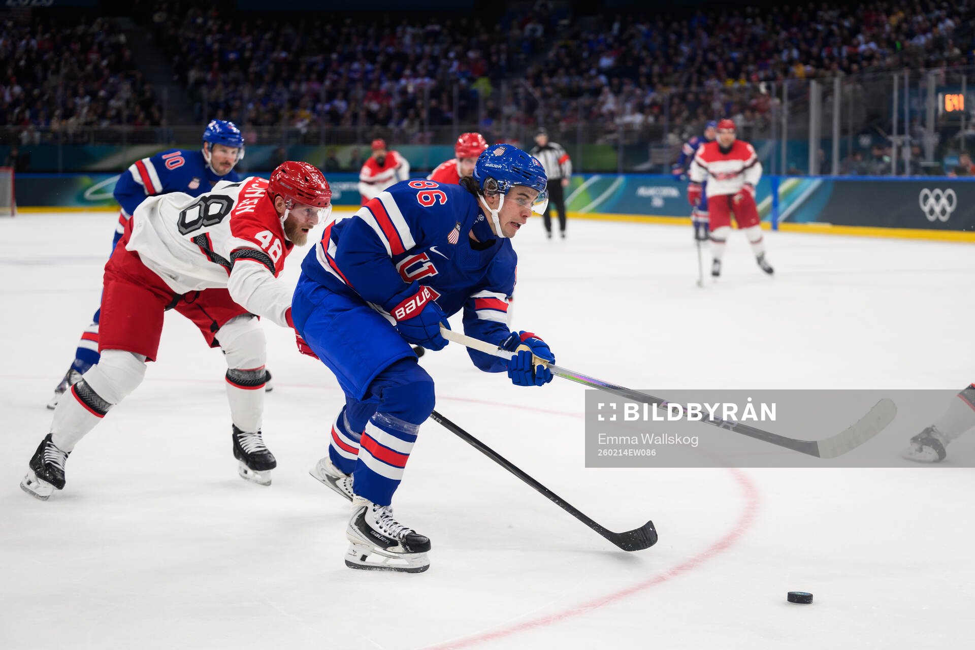 Nicholas B Jensen of Denmark and Jack Hughes of USA in the